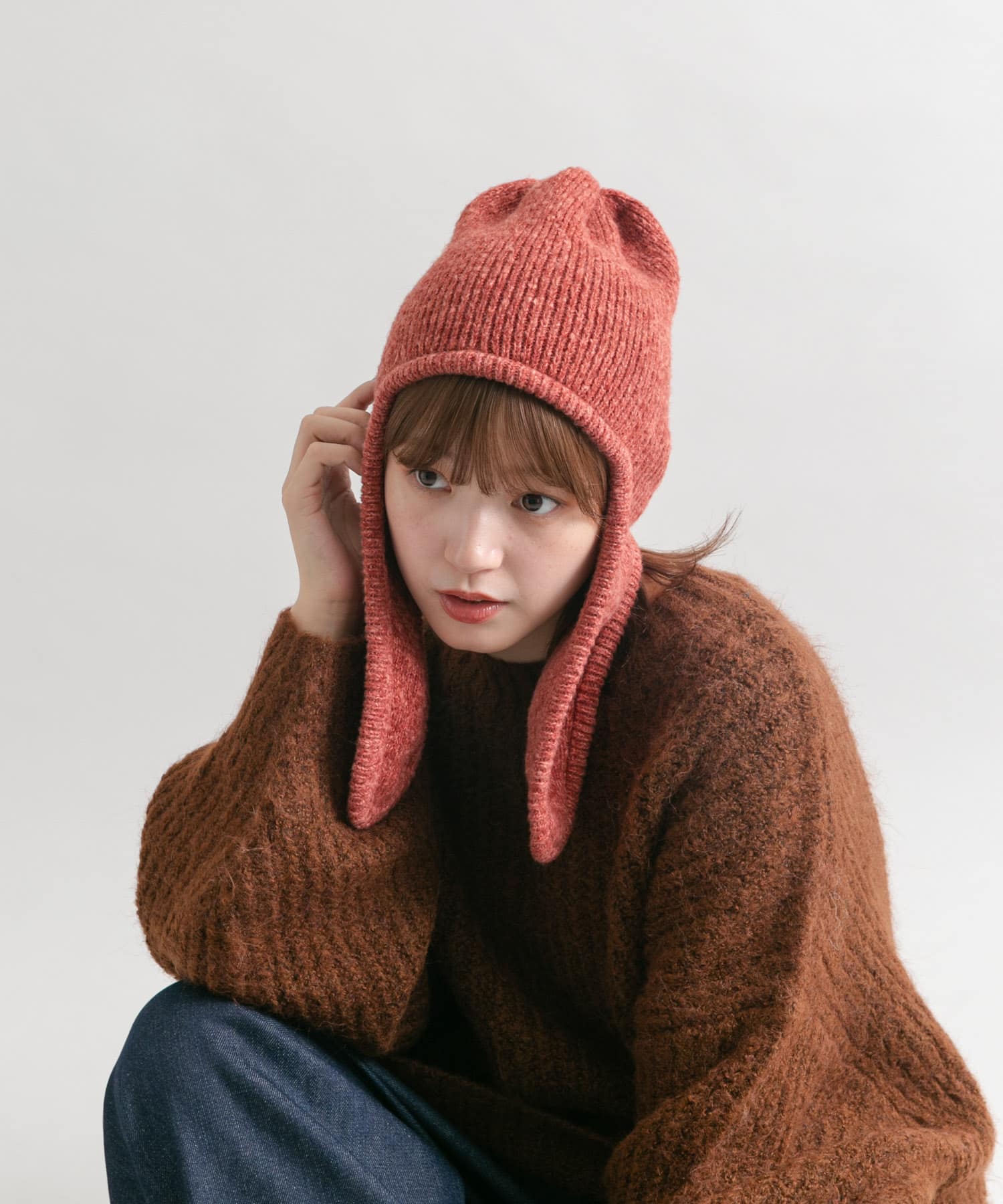 ロングイヤーフラップニットキャップ RED one