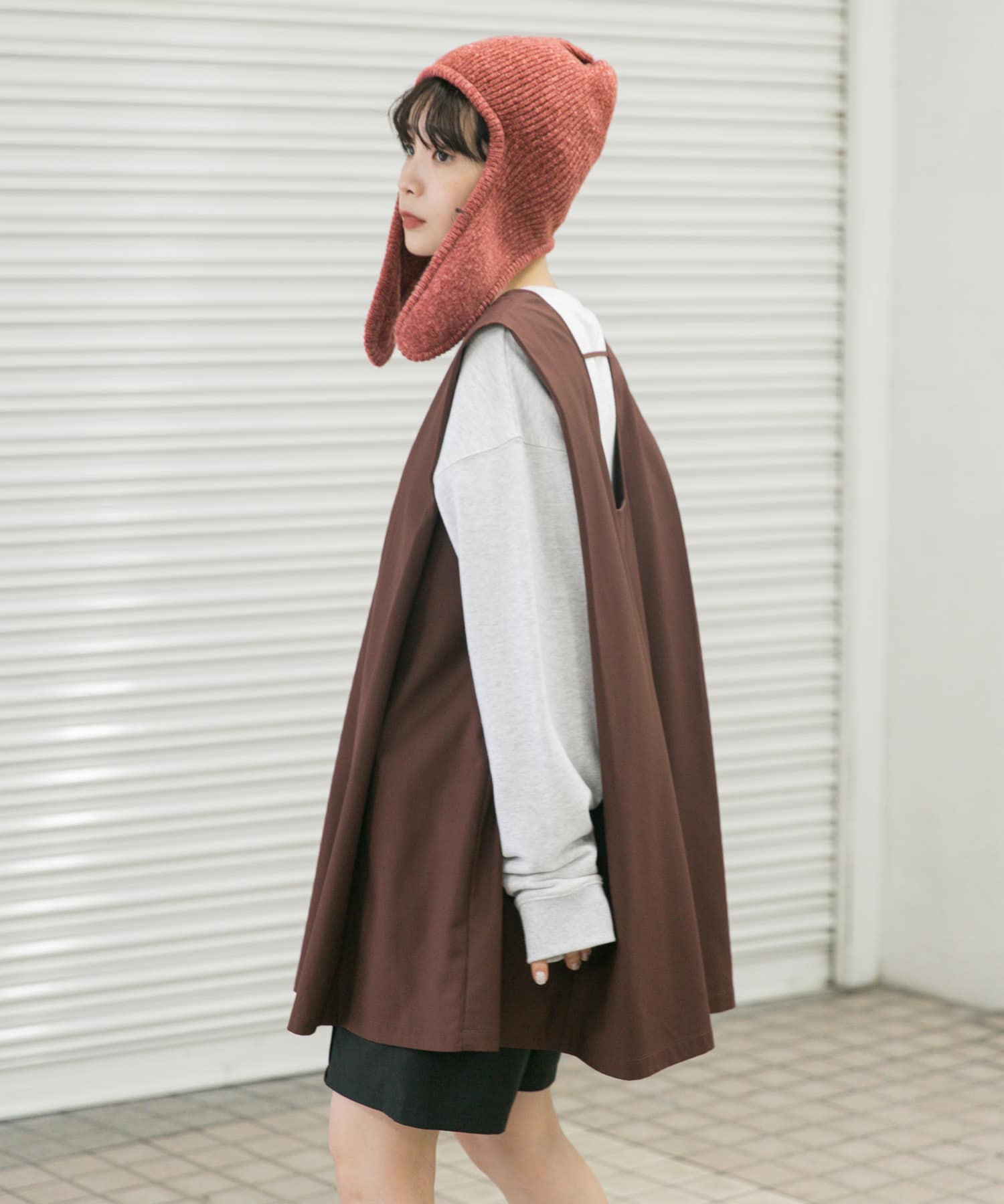 ロングイヤーフラップニットキャップ RED one