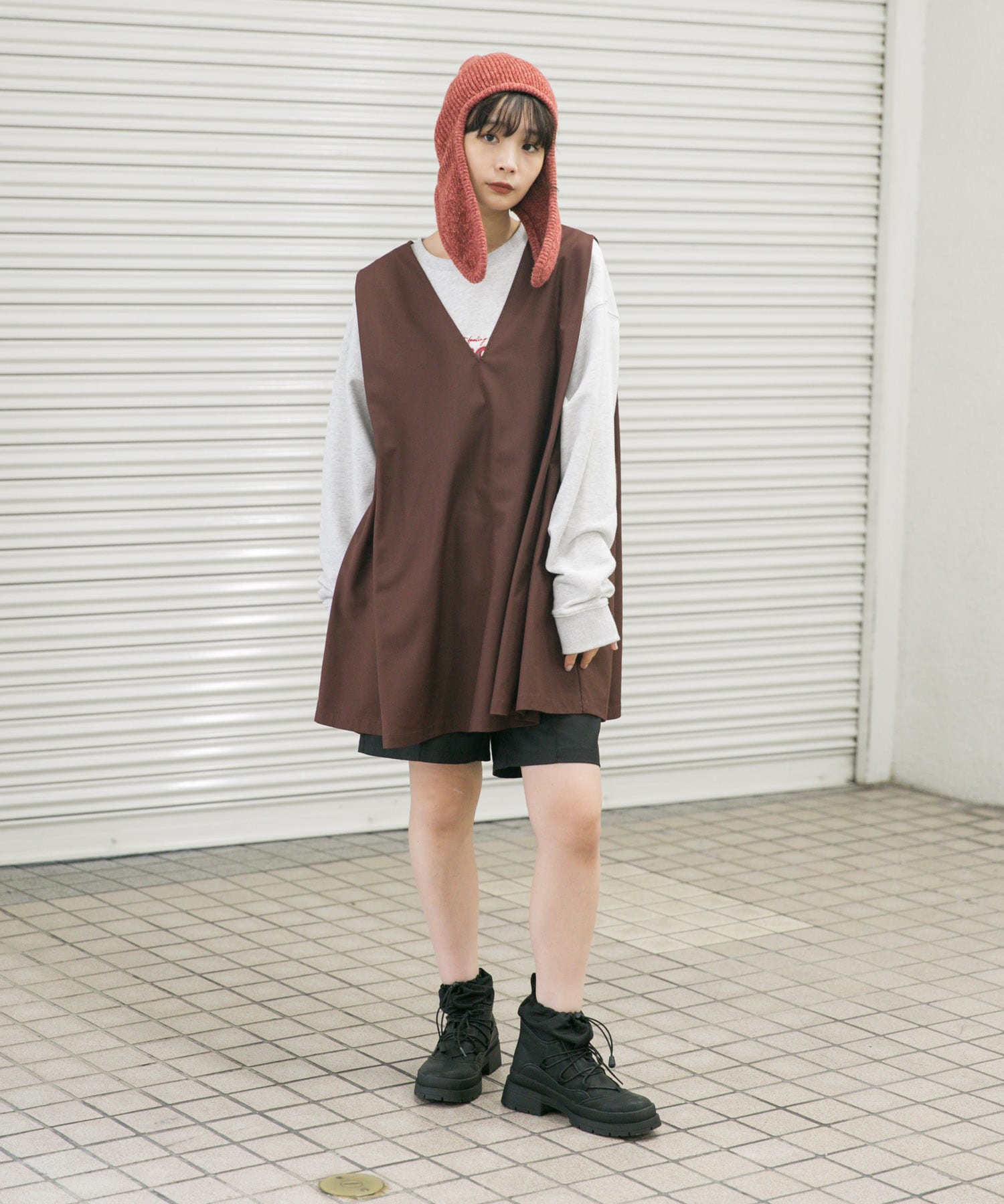 ロングイヤーフラップニットキャップ RED one