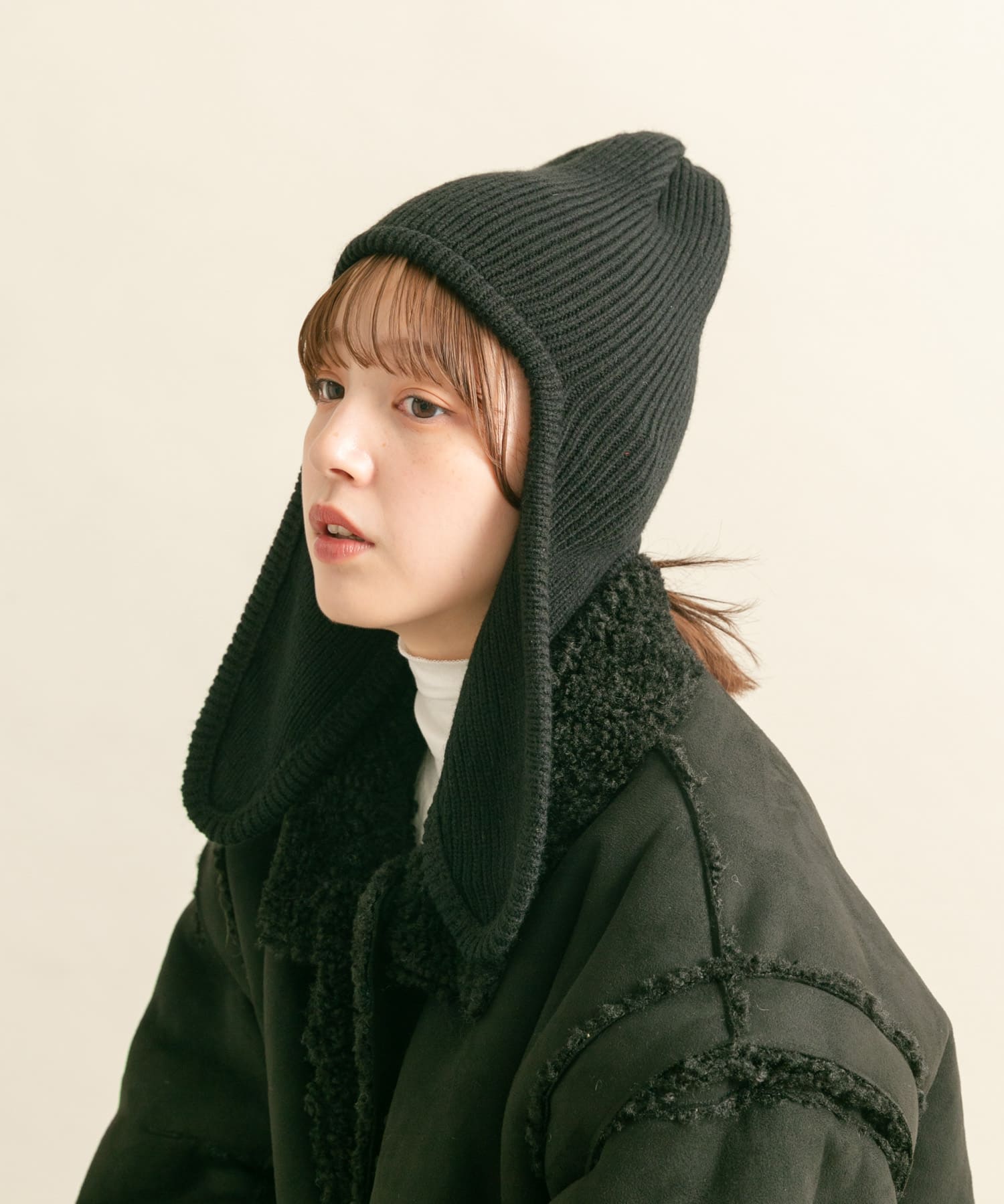ロングイヤーフラップニットキャップ BLACK one