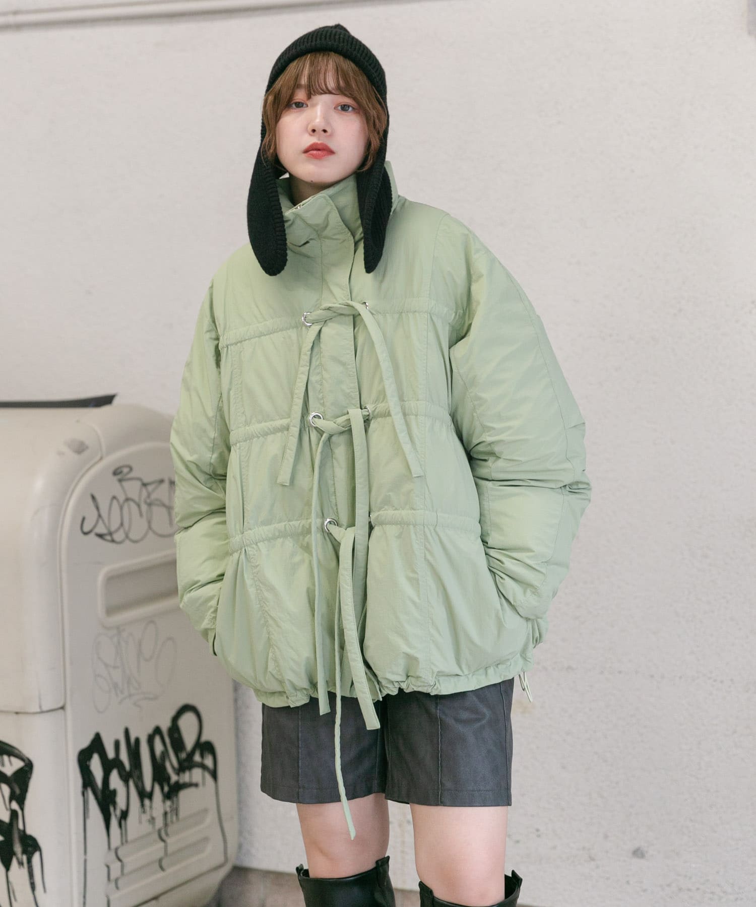 ロングイヤーフラップニットキャップ BLACK one