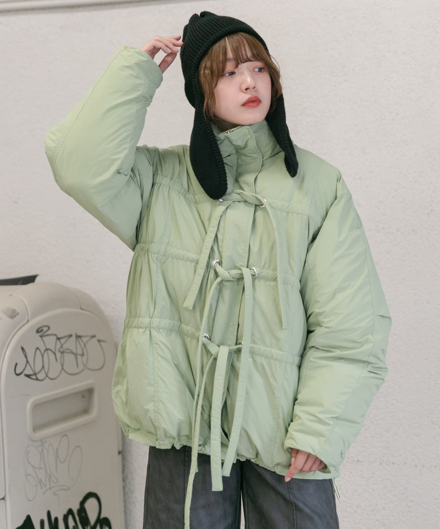 ロングイヤーフラップニットキャップ BLACK one