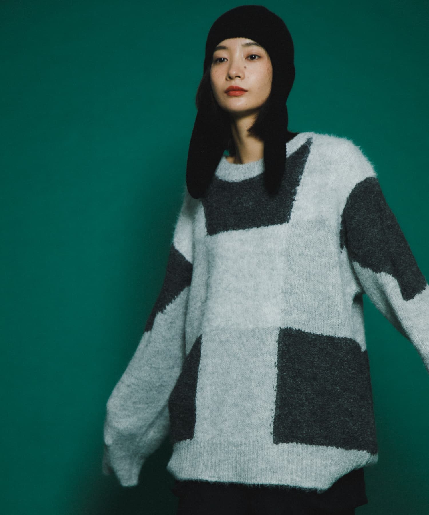 ロングイヤーフラップニットキャップ BLACK one