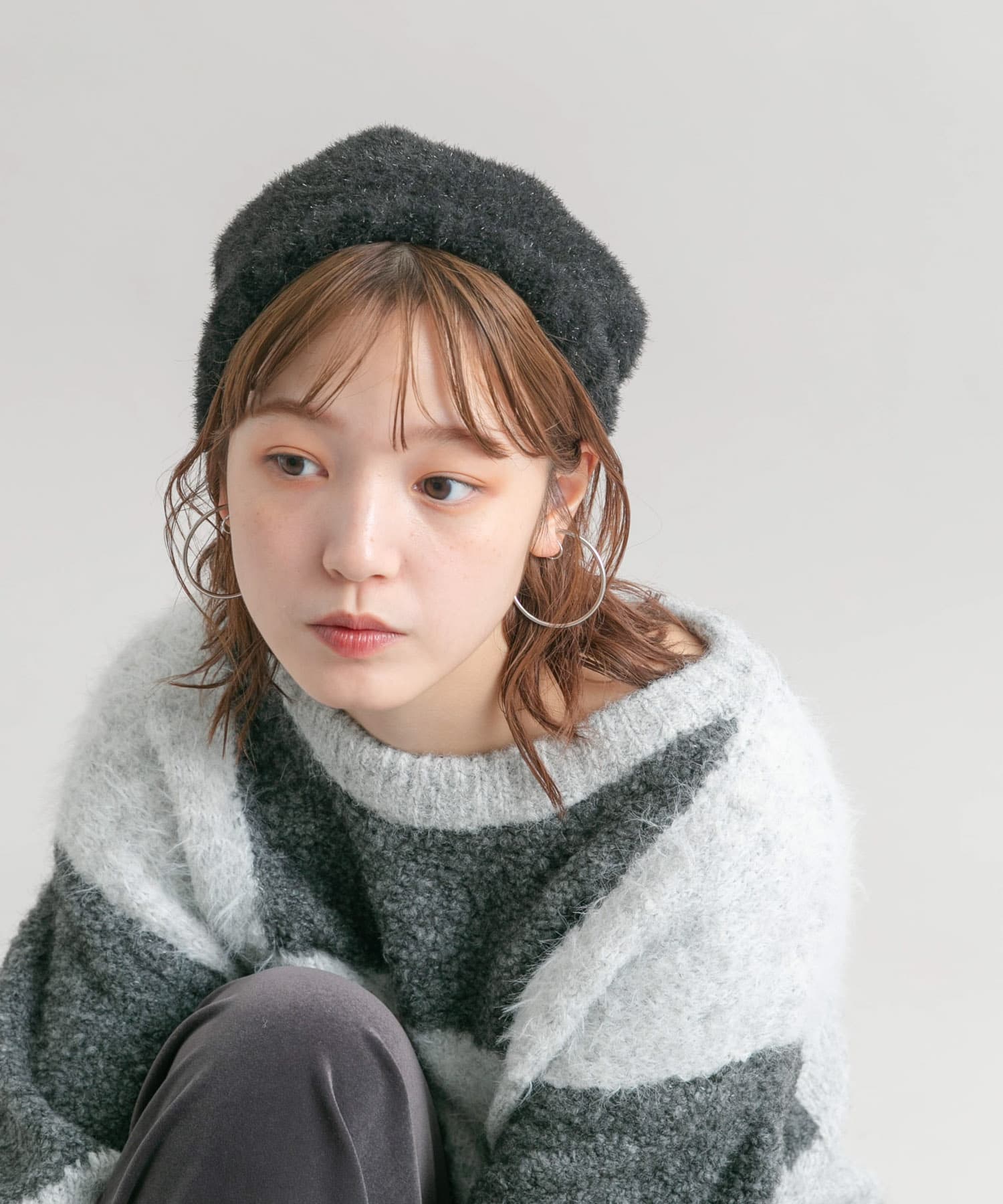 ラメニットビーニー BLACK one