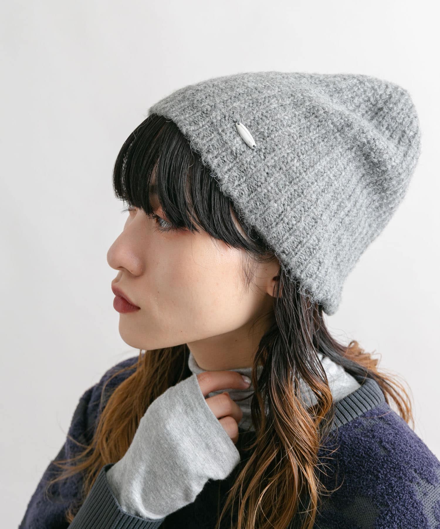 プレートニットビーニー GRAY one