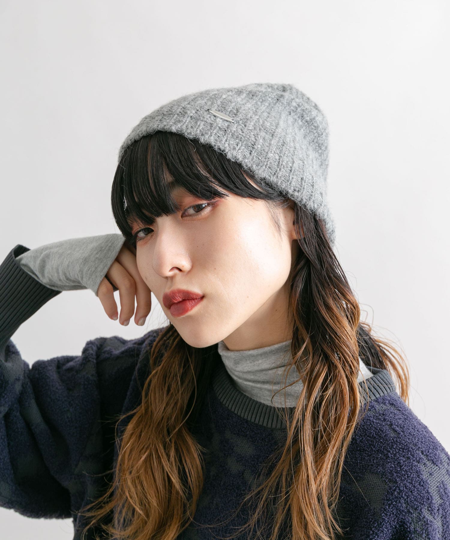 プレートニットビーニー GRAY one