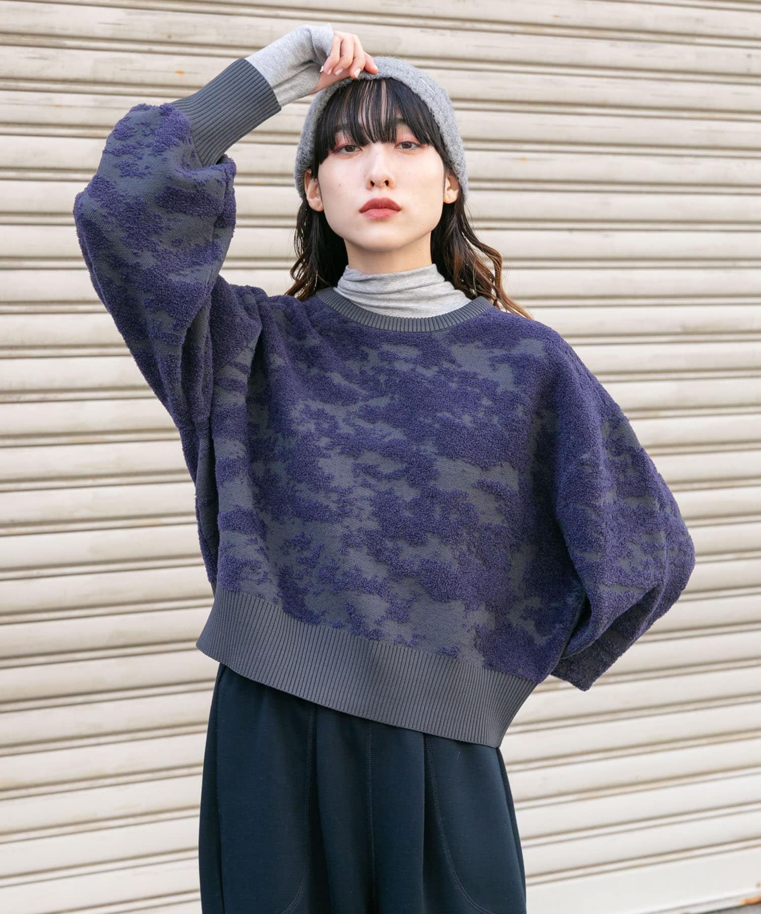 プレートニットビーニー GRAY one