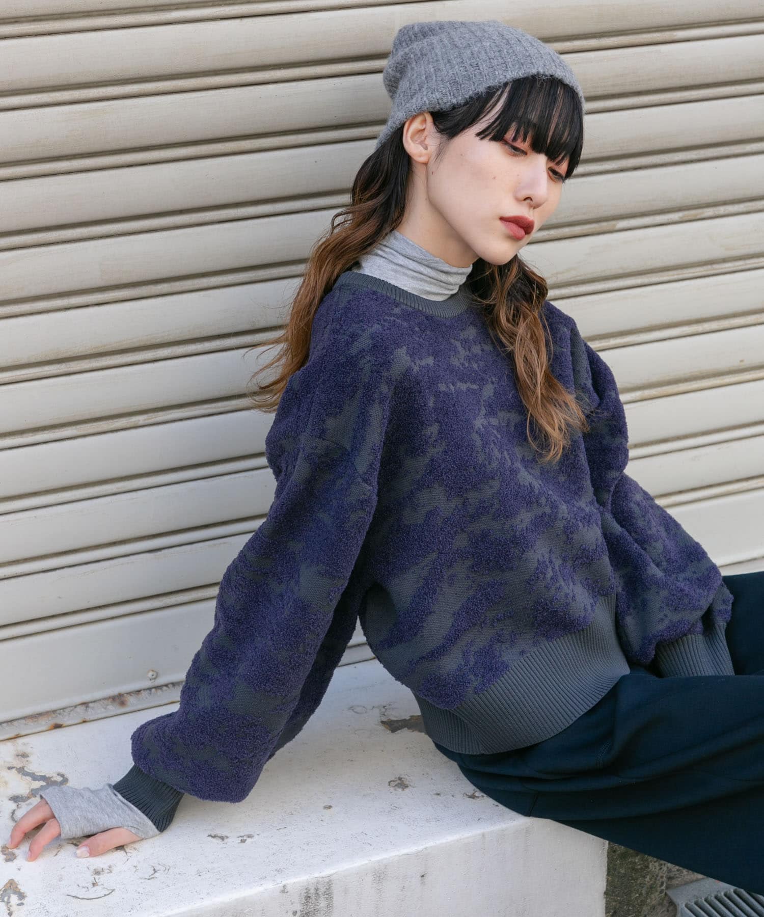 プレートニットビーニー GRAY one