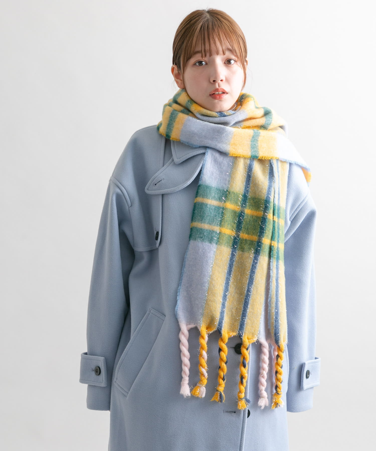 ラメチェックマフラー YELLOW one