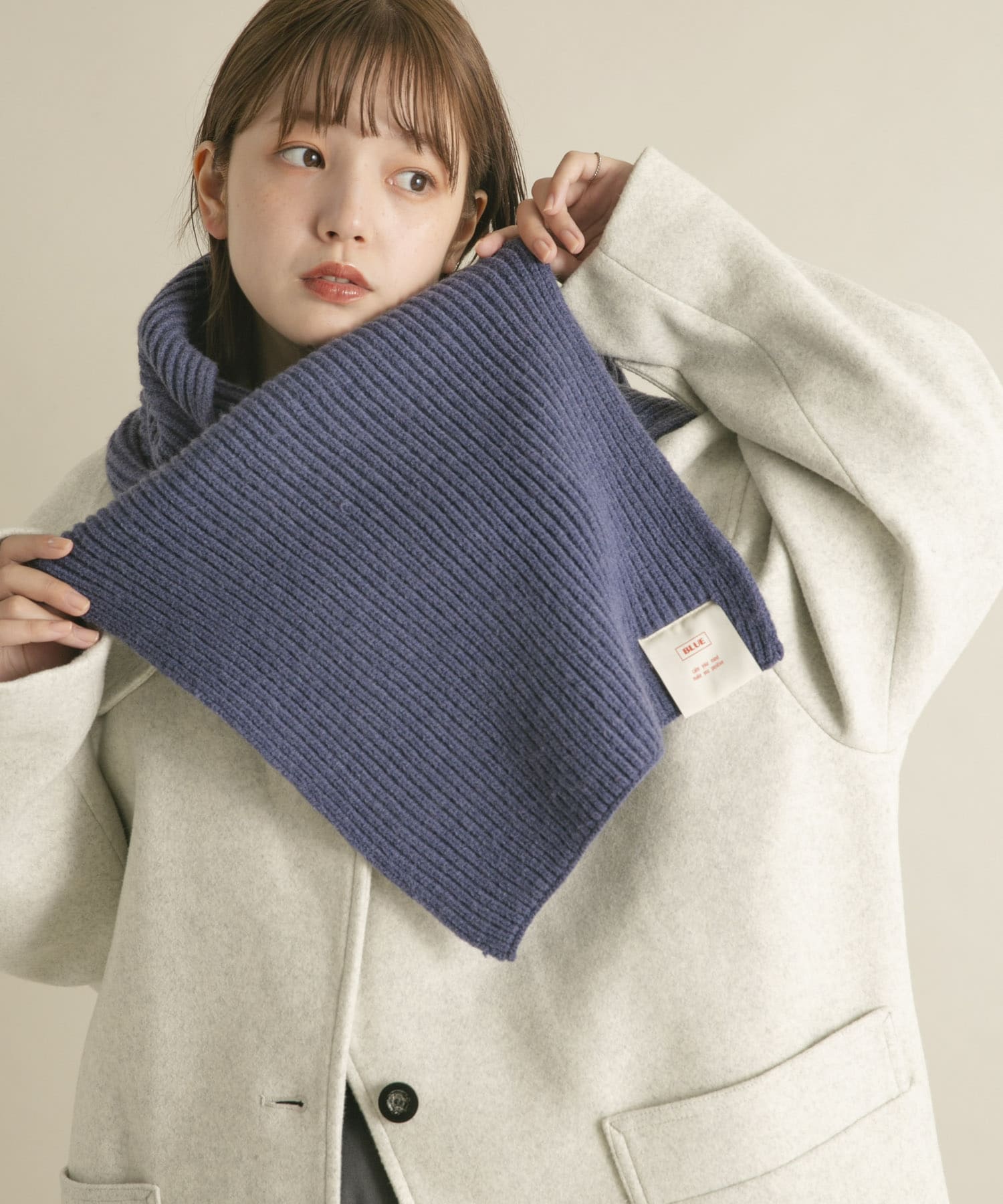 タブ付きリブニットマフラー BLUE one