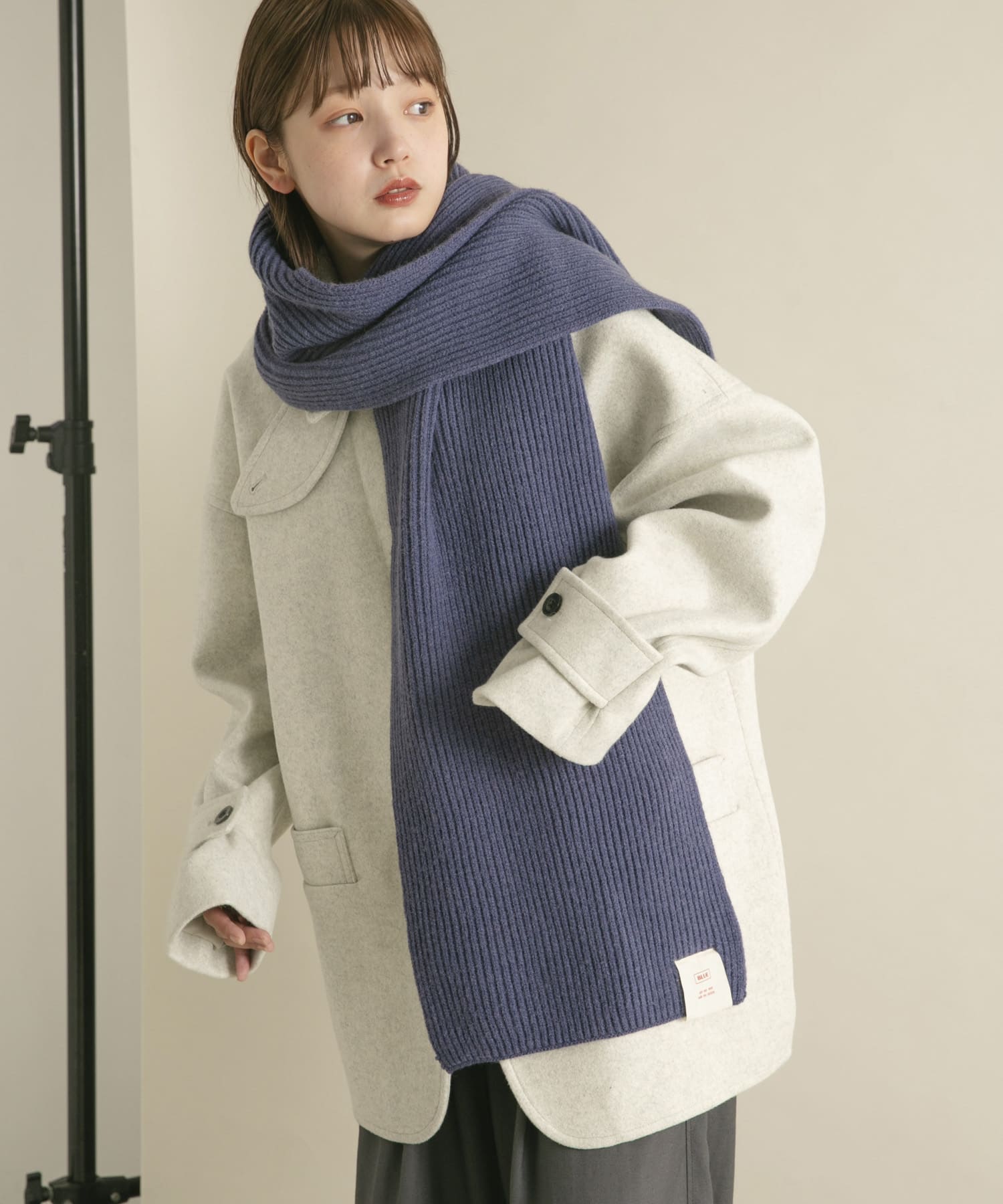 タブ付きリブニットマフラー BLUE one