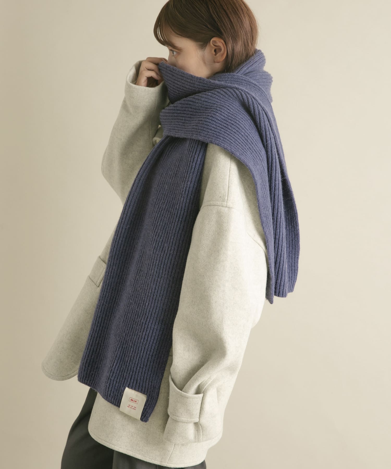 タブ付きリブニットマフラー BLUE one