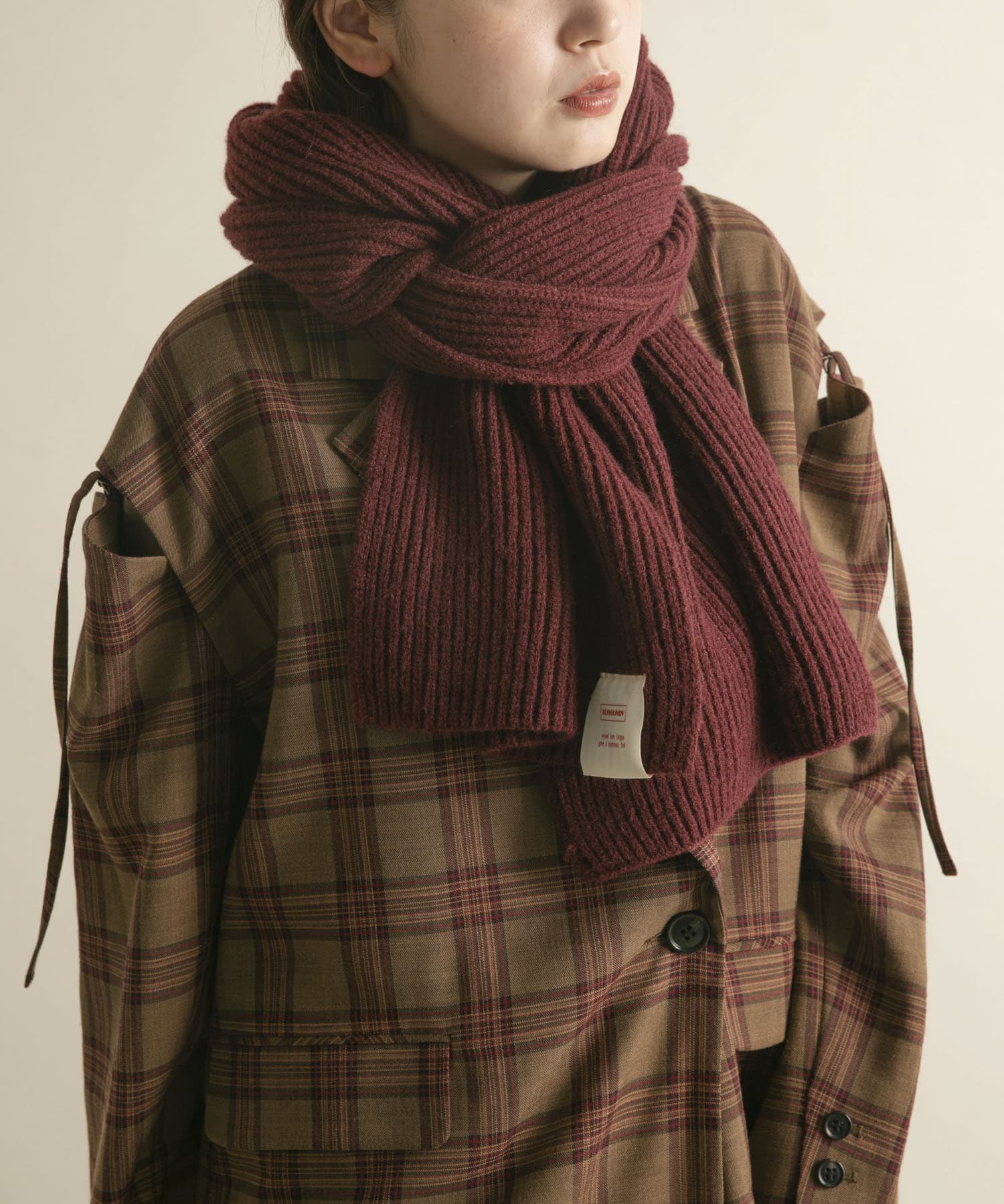 タブ付きリブニットマフラー BURGUNDY one