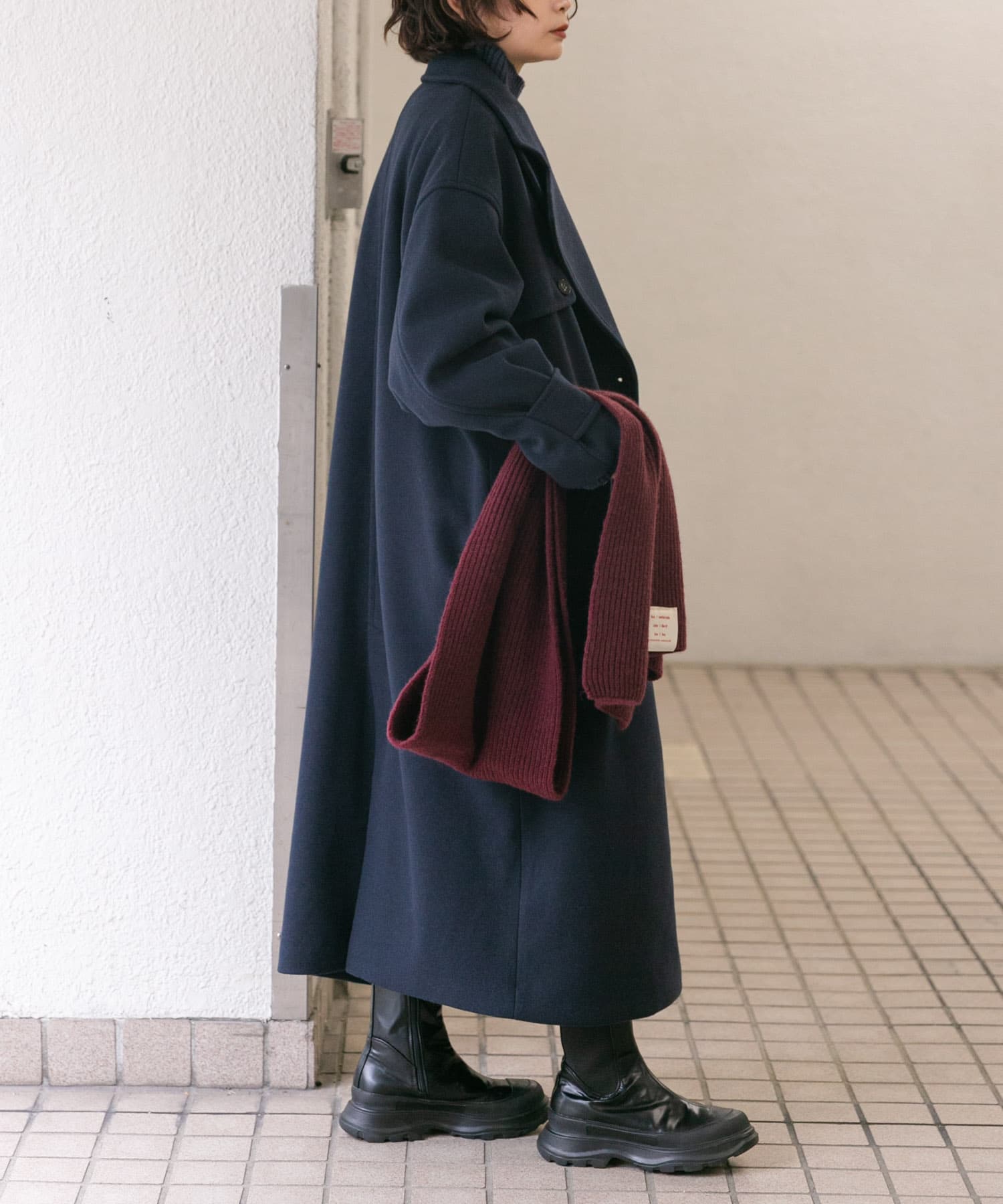 タブ付きリブニットマフラー BURGUNDY one