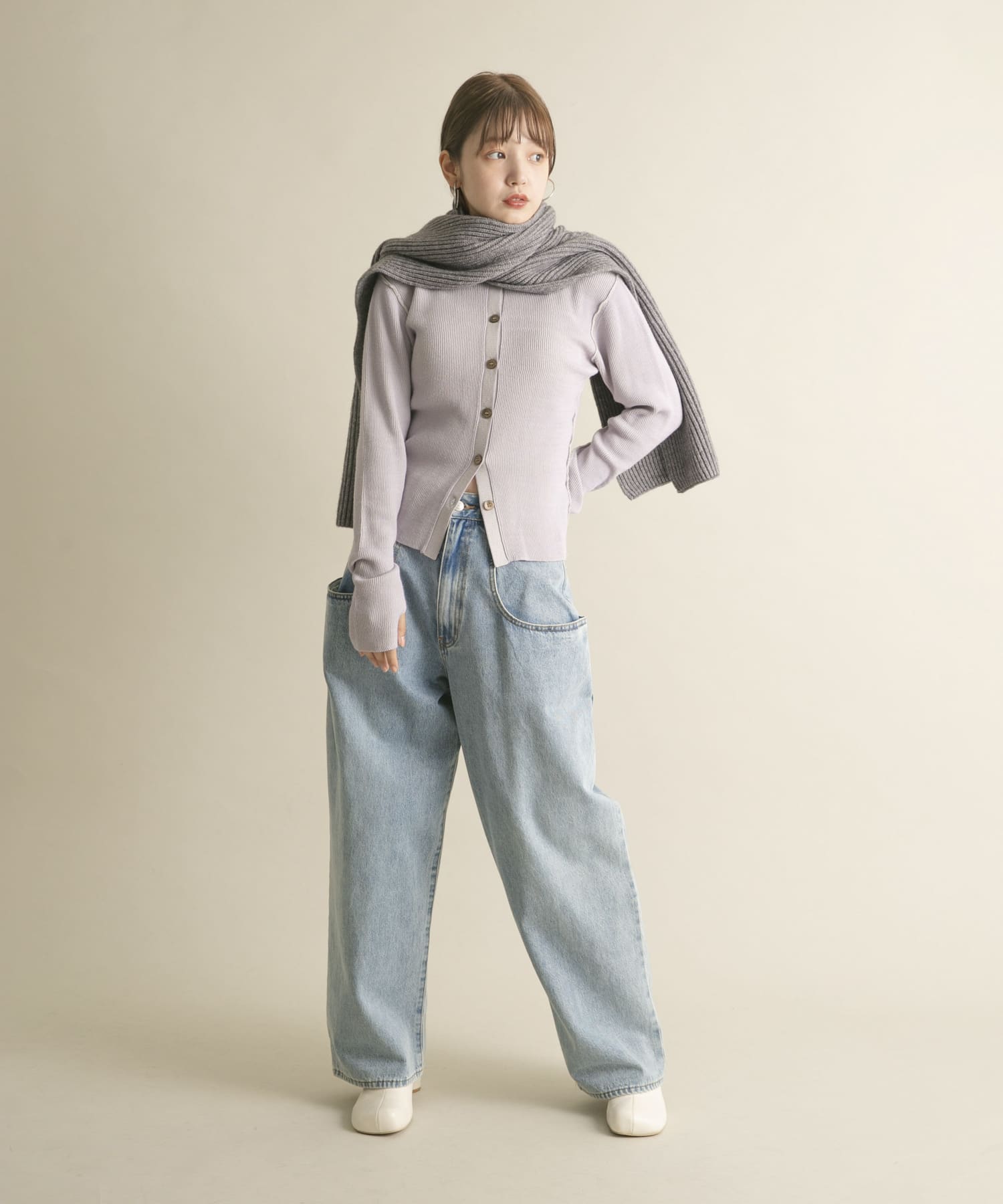 タブ付きリブニットマフラー GRAY one