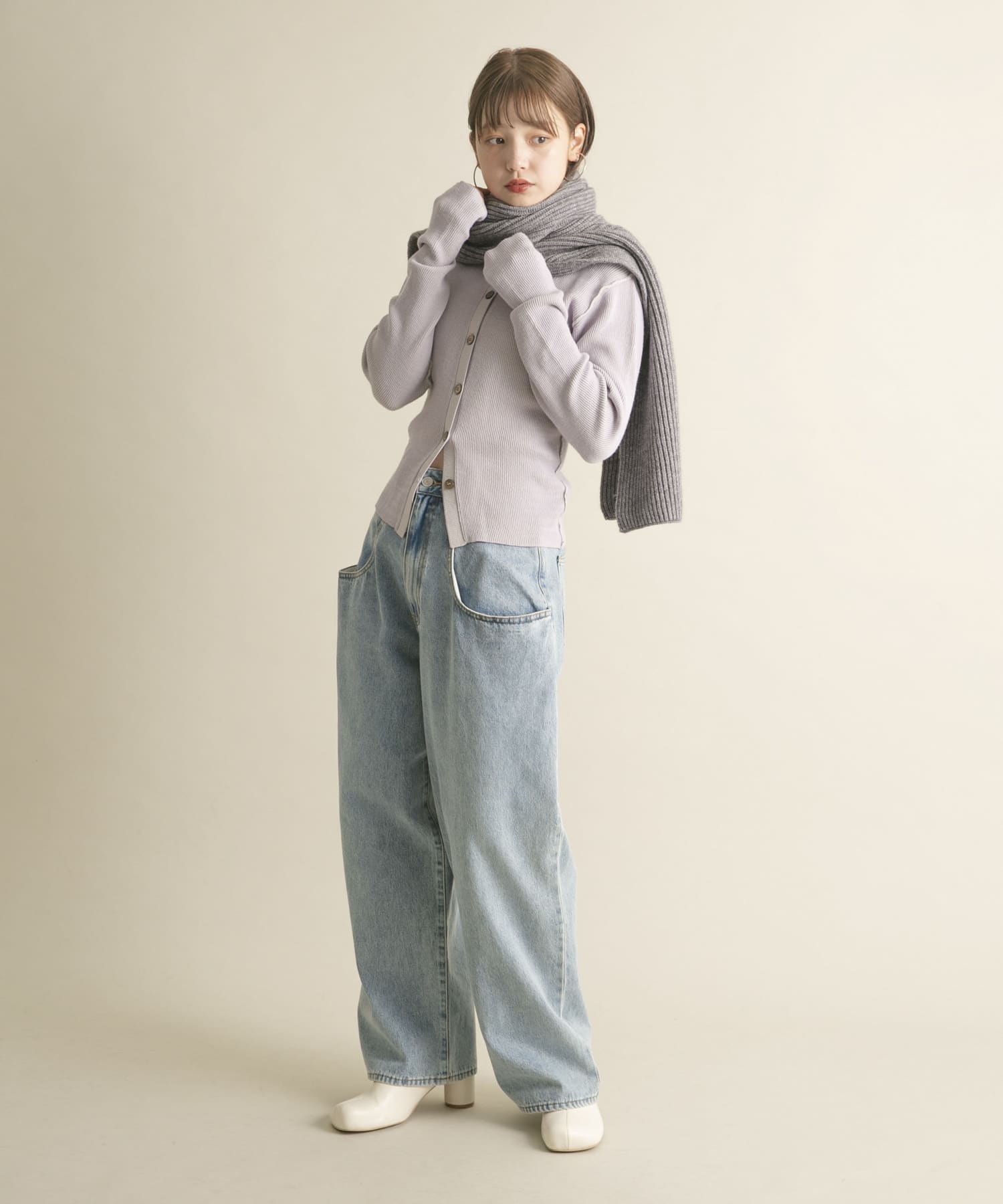 タブ付きリブニットマフラー GRAY one