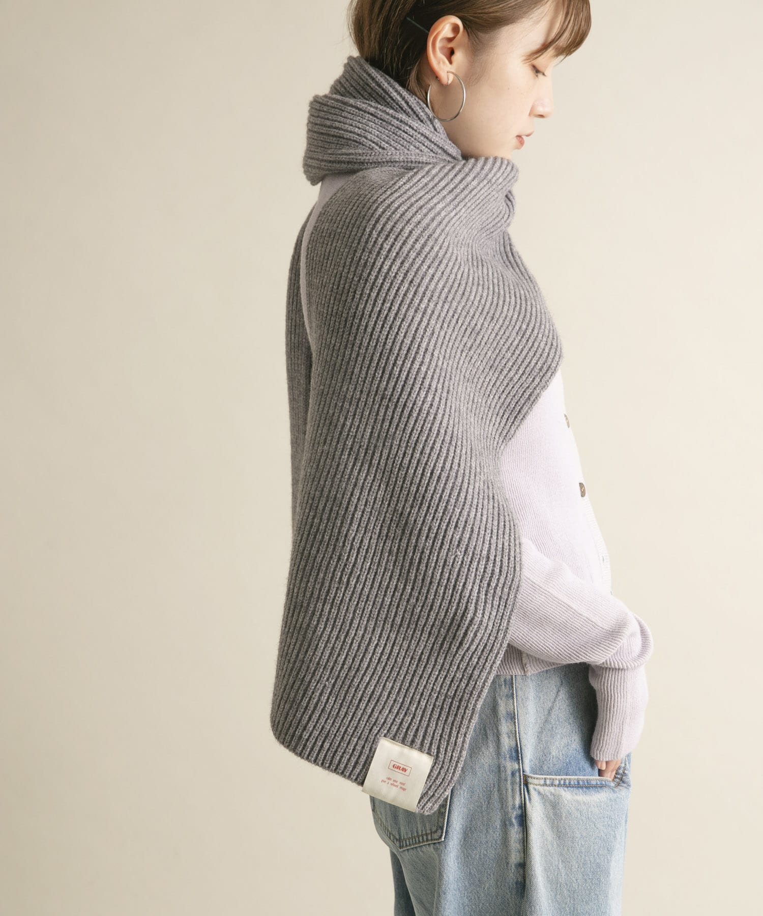 タブ付きリブニットマフラー GRAY one