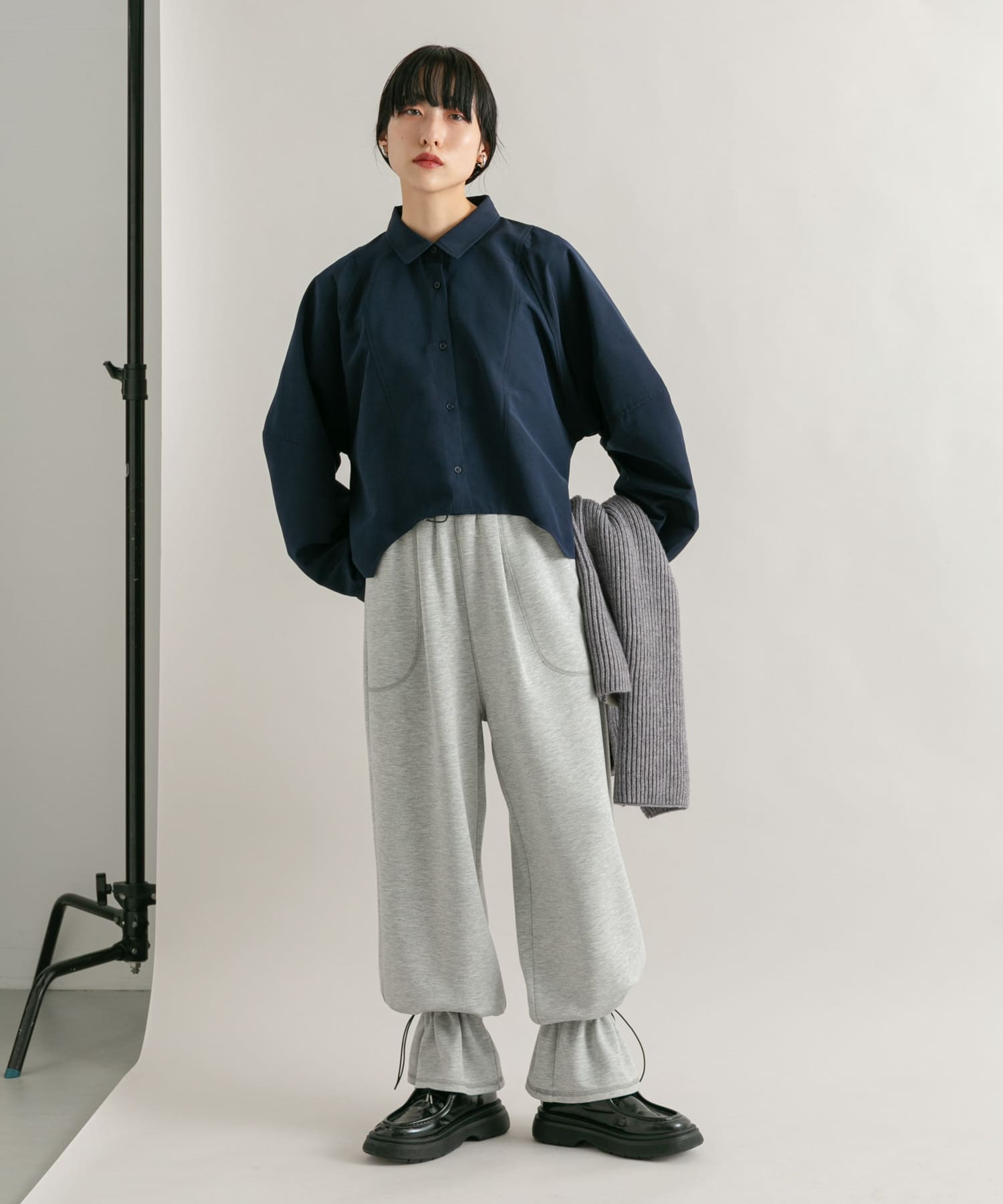 タブ付きリブニットマフラー GRAY one