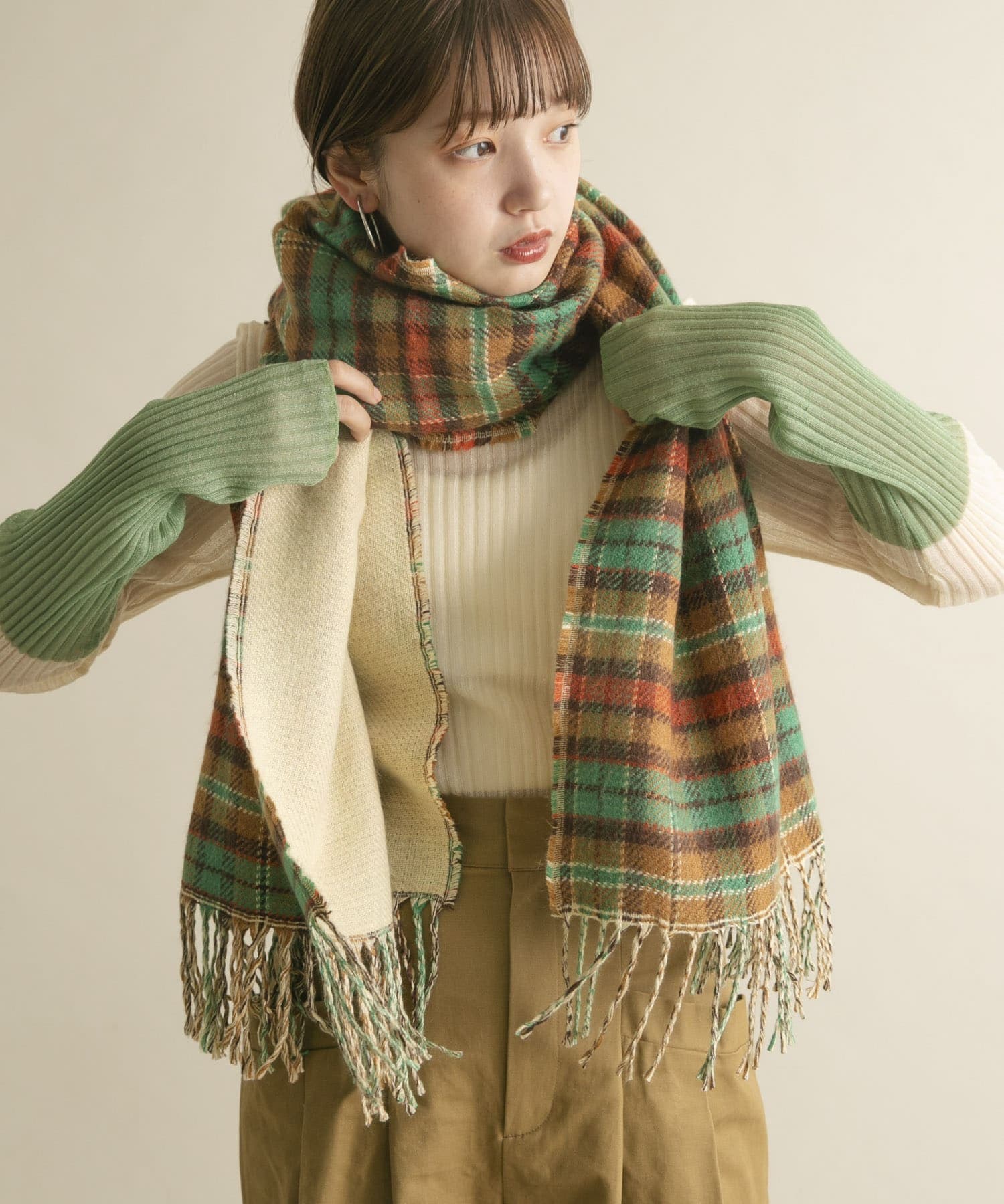 リバーシブルチェックストール BEIGE one