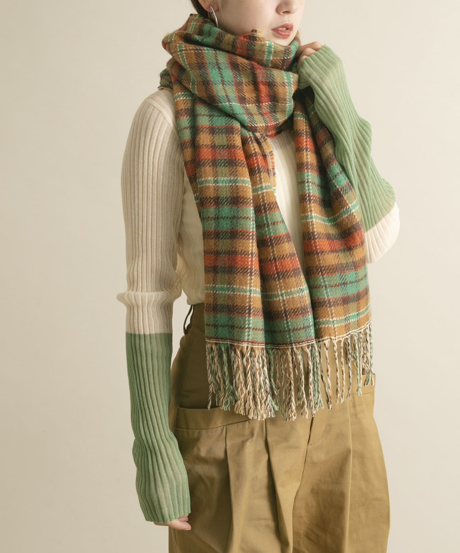 リバーシブルチェックストール BEIGE one