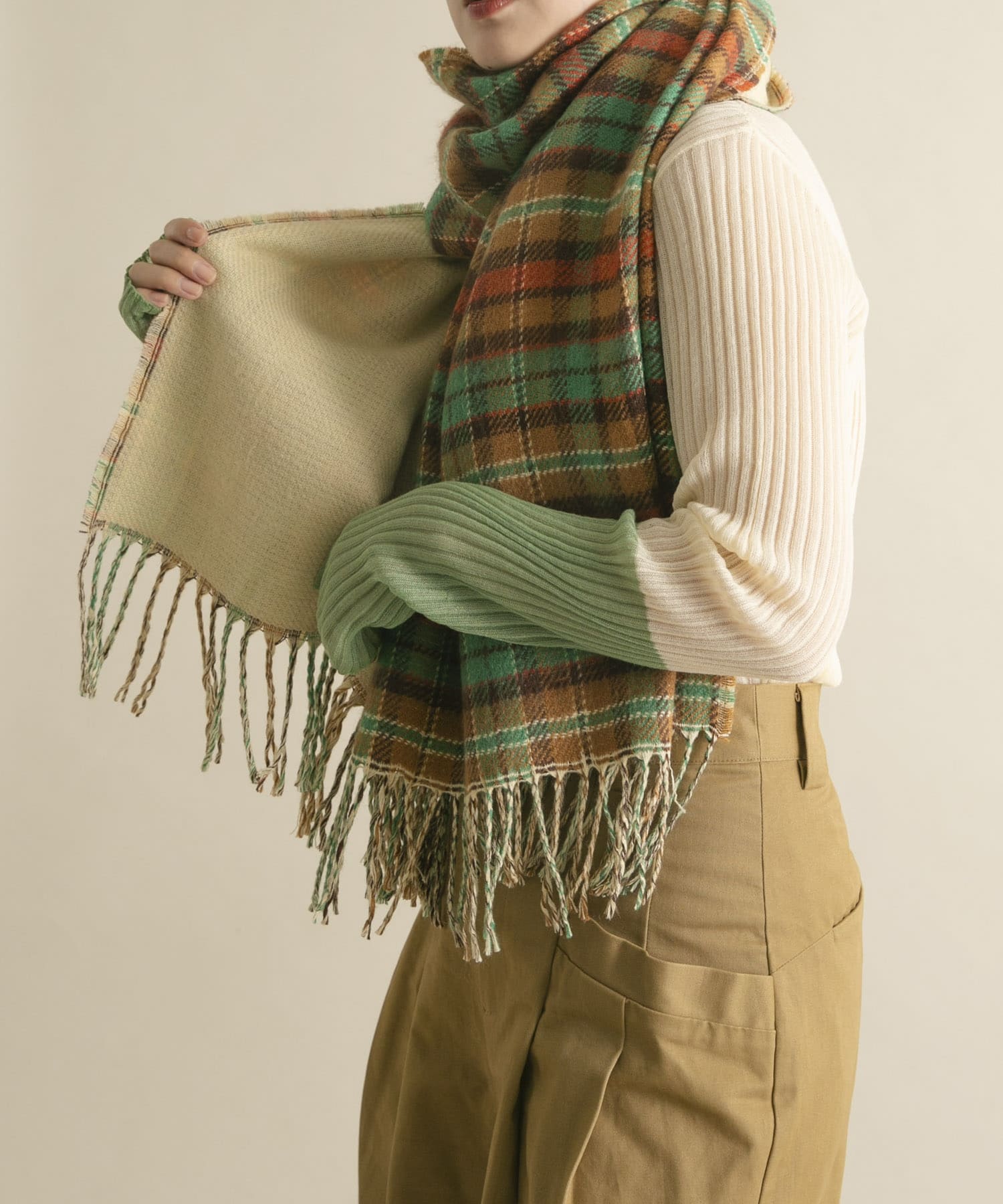 リバーシブルチェックストール BEIGE one