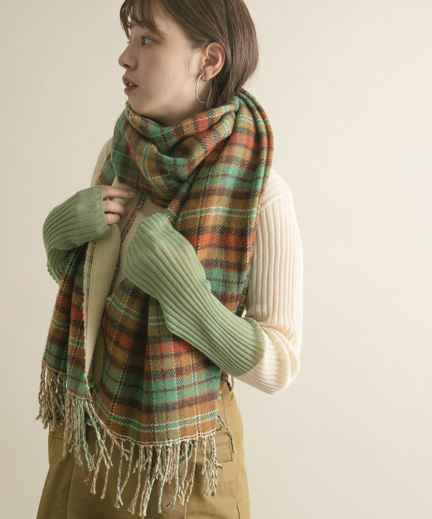 リバーシブルチェックストール BEIGE one