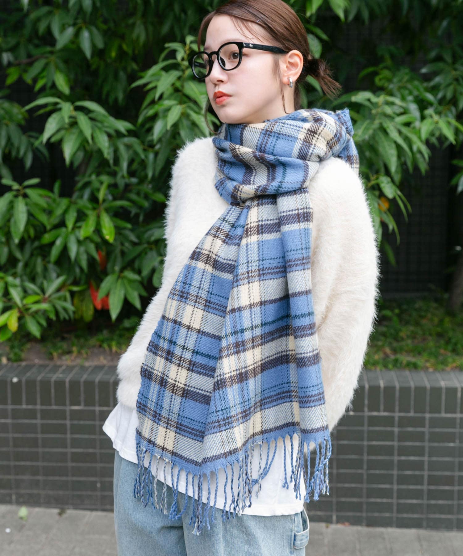 リバーシブルチェックストール BLUE one