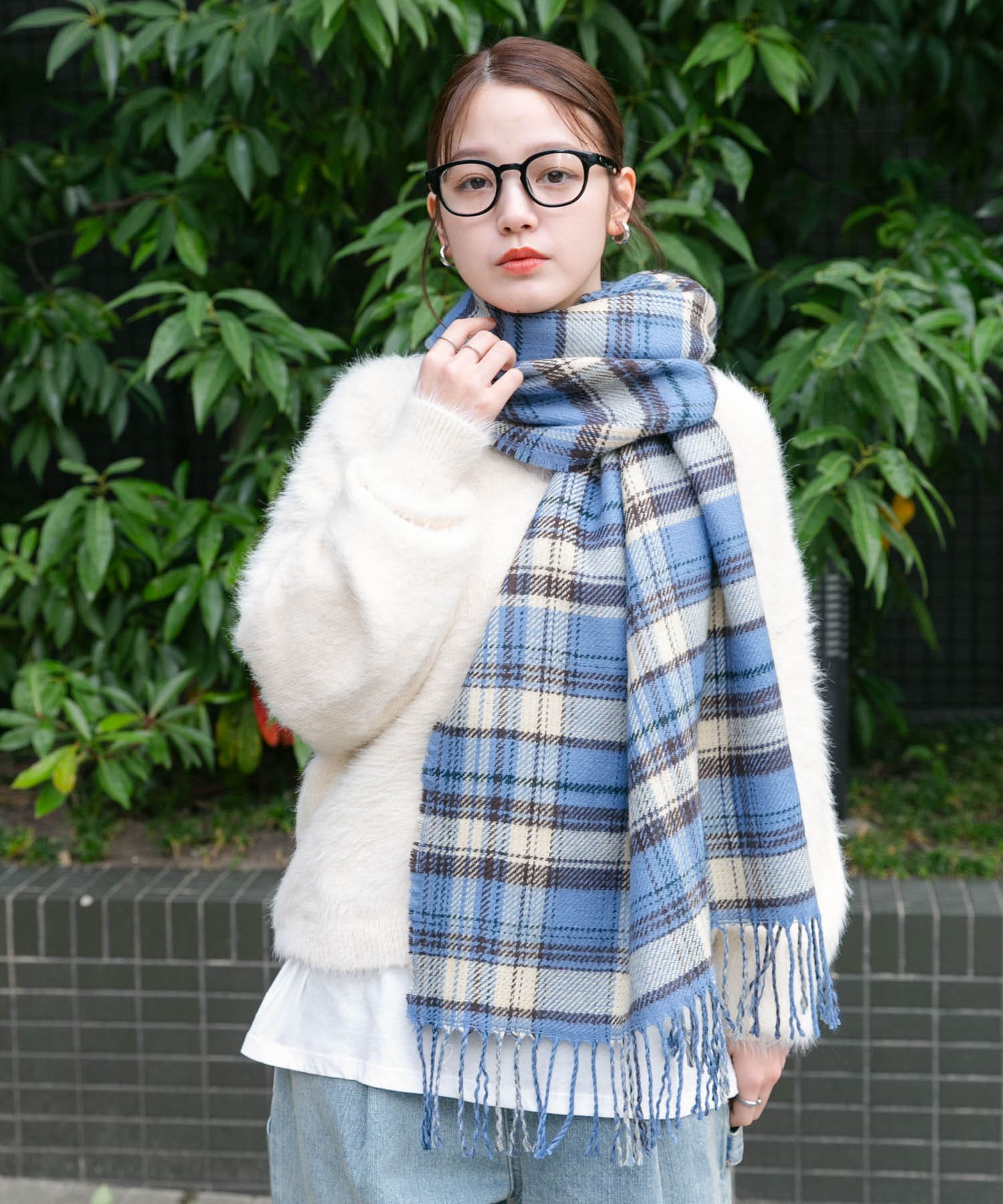 リバーシブルチェックストール BLUE one