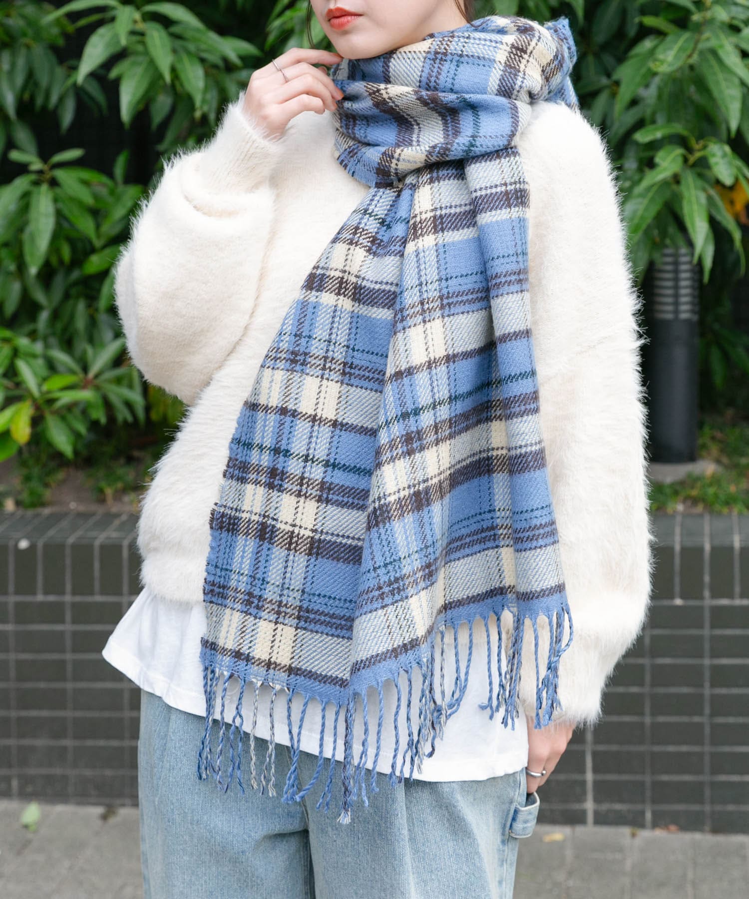 リバーシブルチェックストール BLUE one