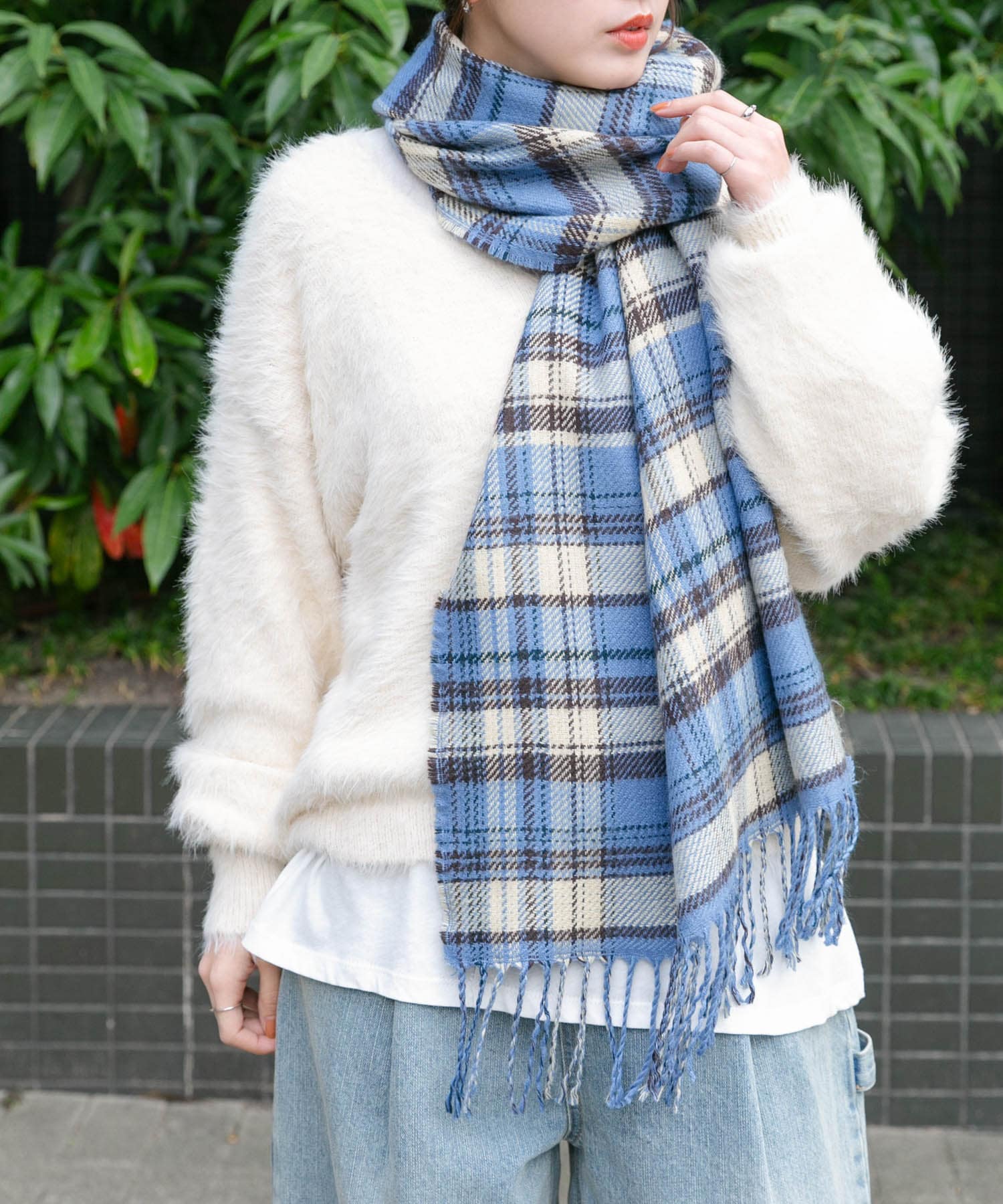 リバーシブルチェックストール BLUE one