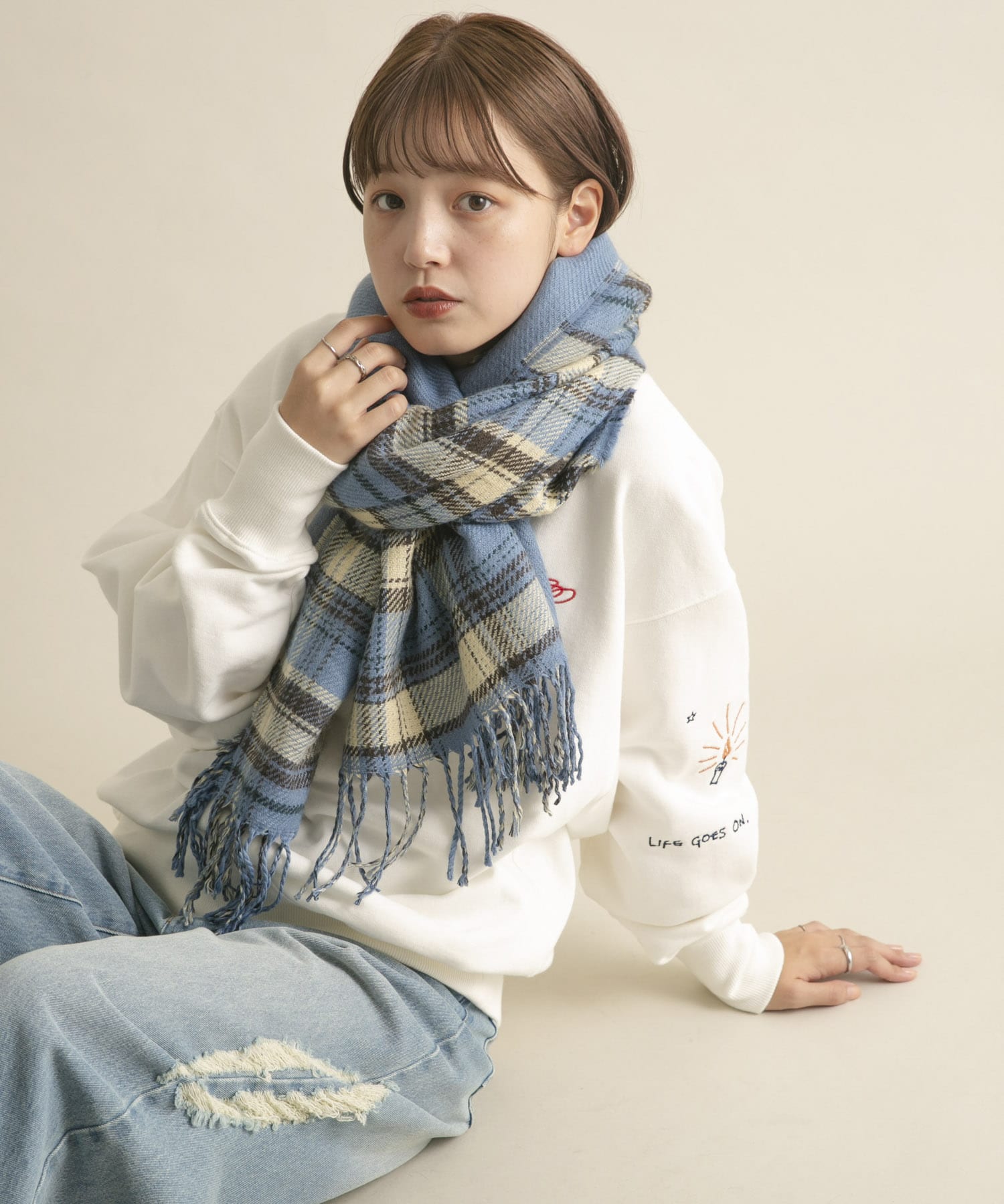 リバーシブルチェックストール BLUE one