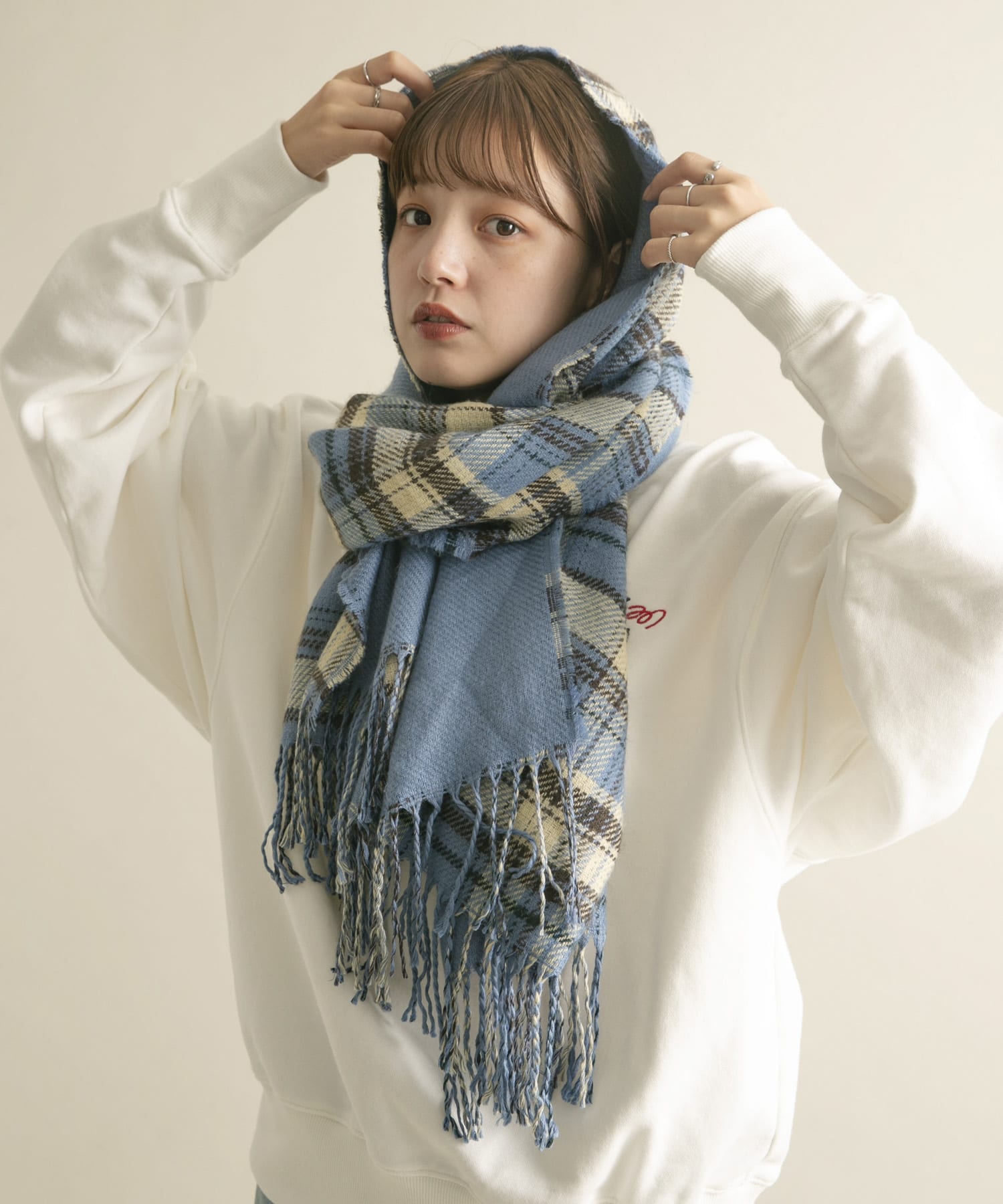 リバーシブルチェックストール BLUE one