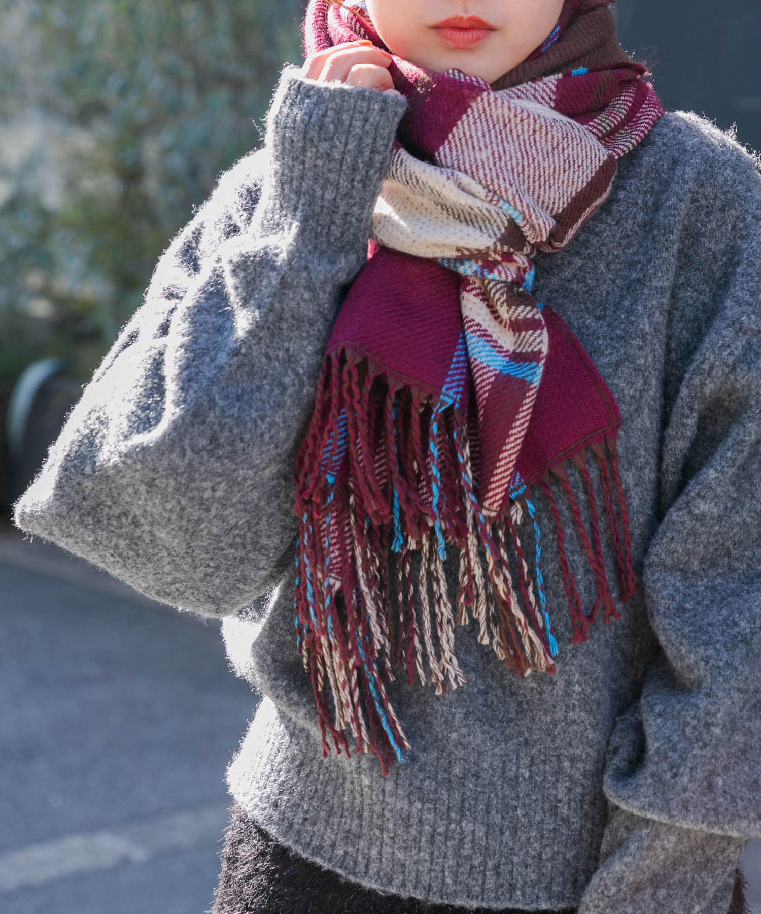 リバーシブルチェックストール BURGUNDY one