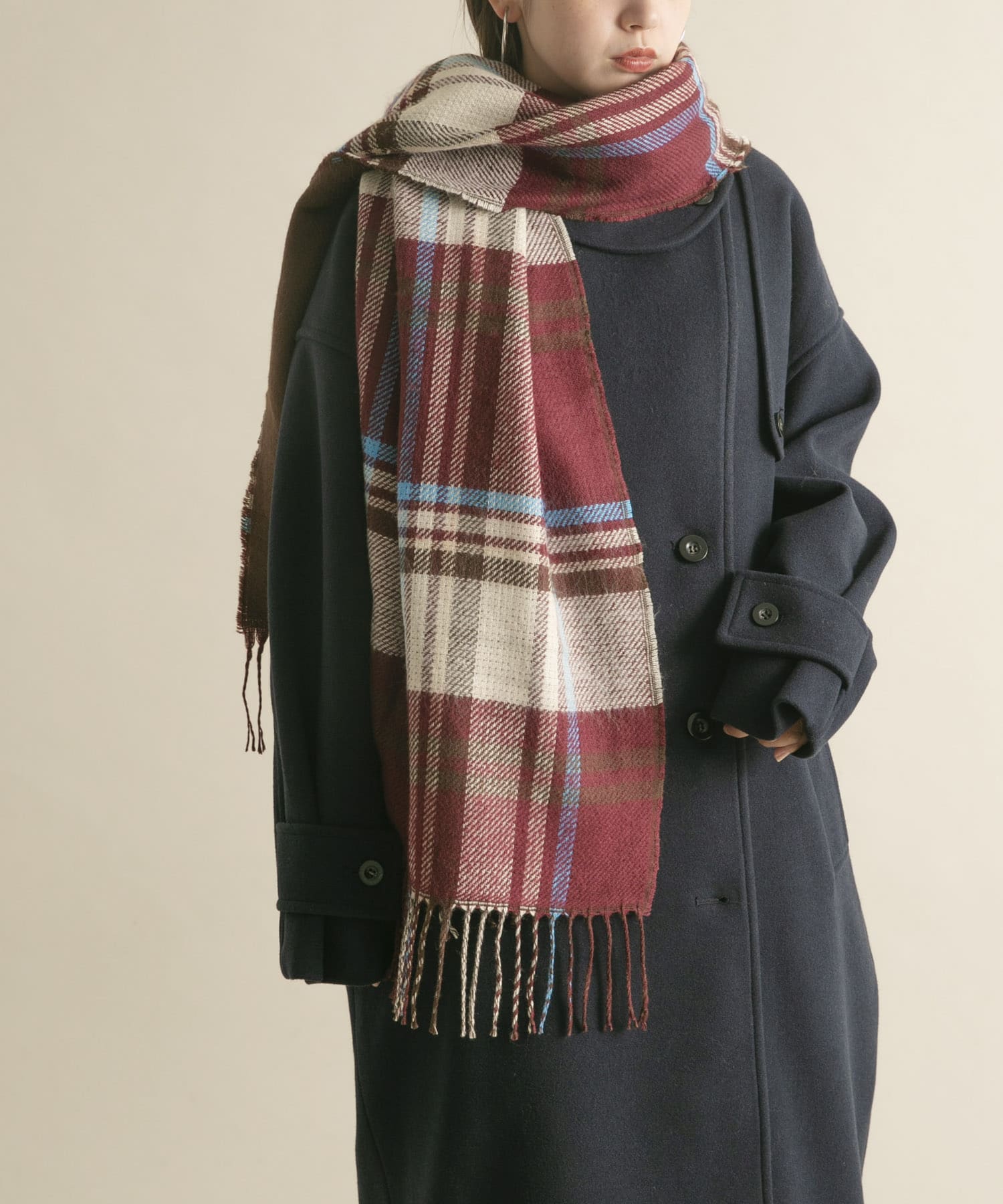 リバーシブルチェックストール BURGUNDY one