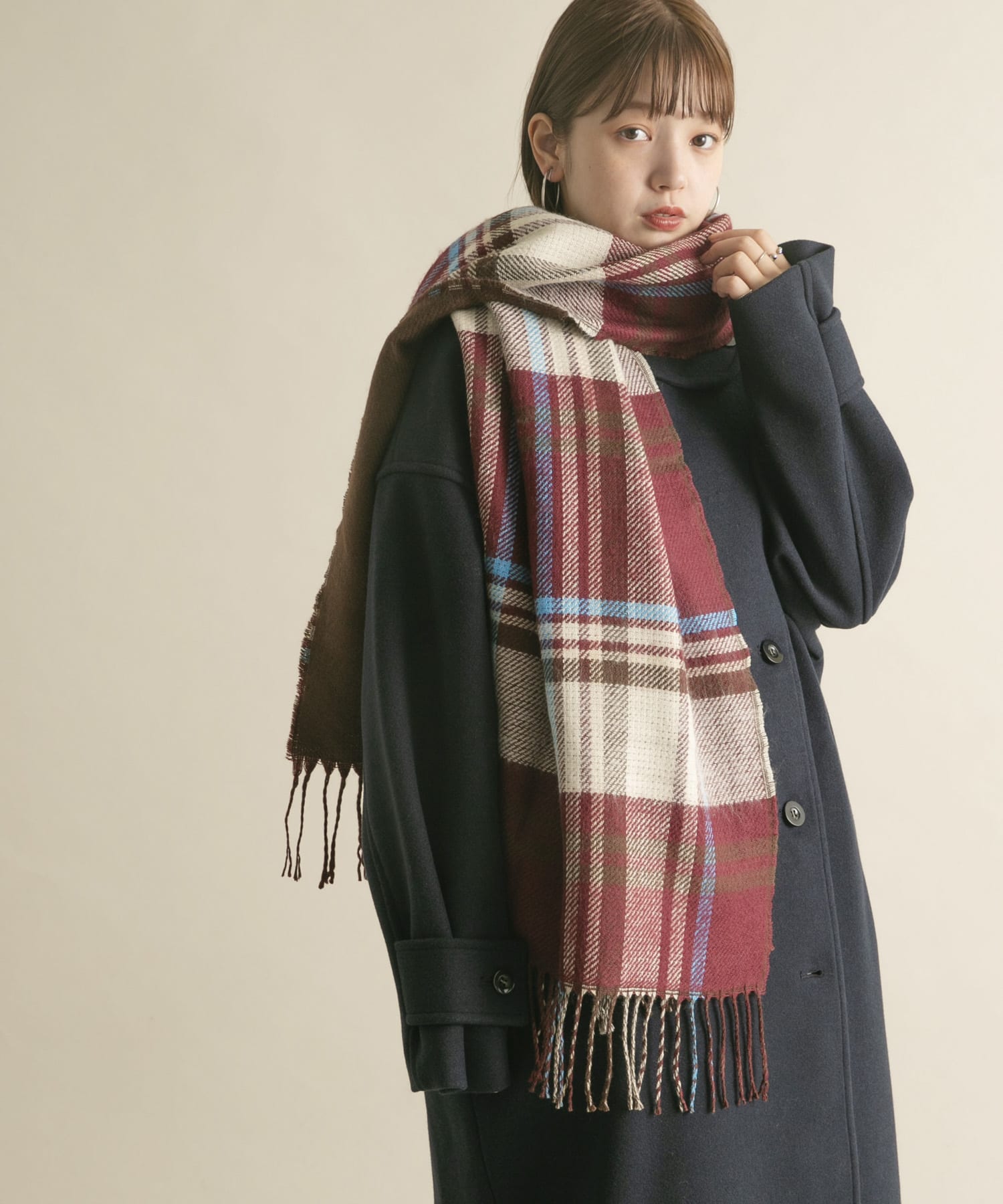 リバーシブルチェックストール BURGUNDY one