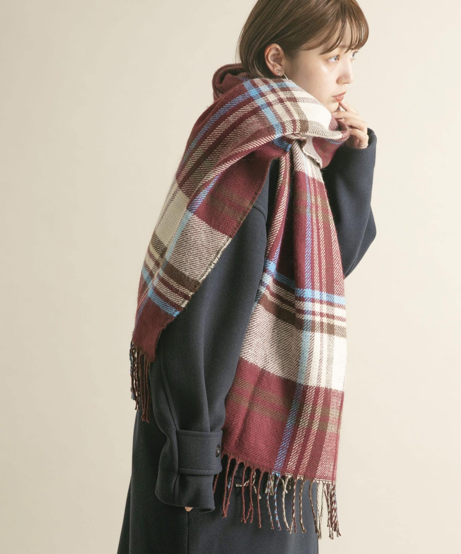 リバーシブルチェックストール BURGUNDY one