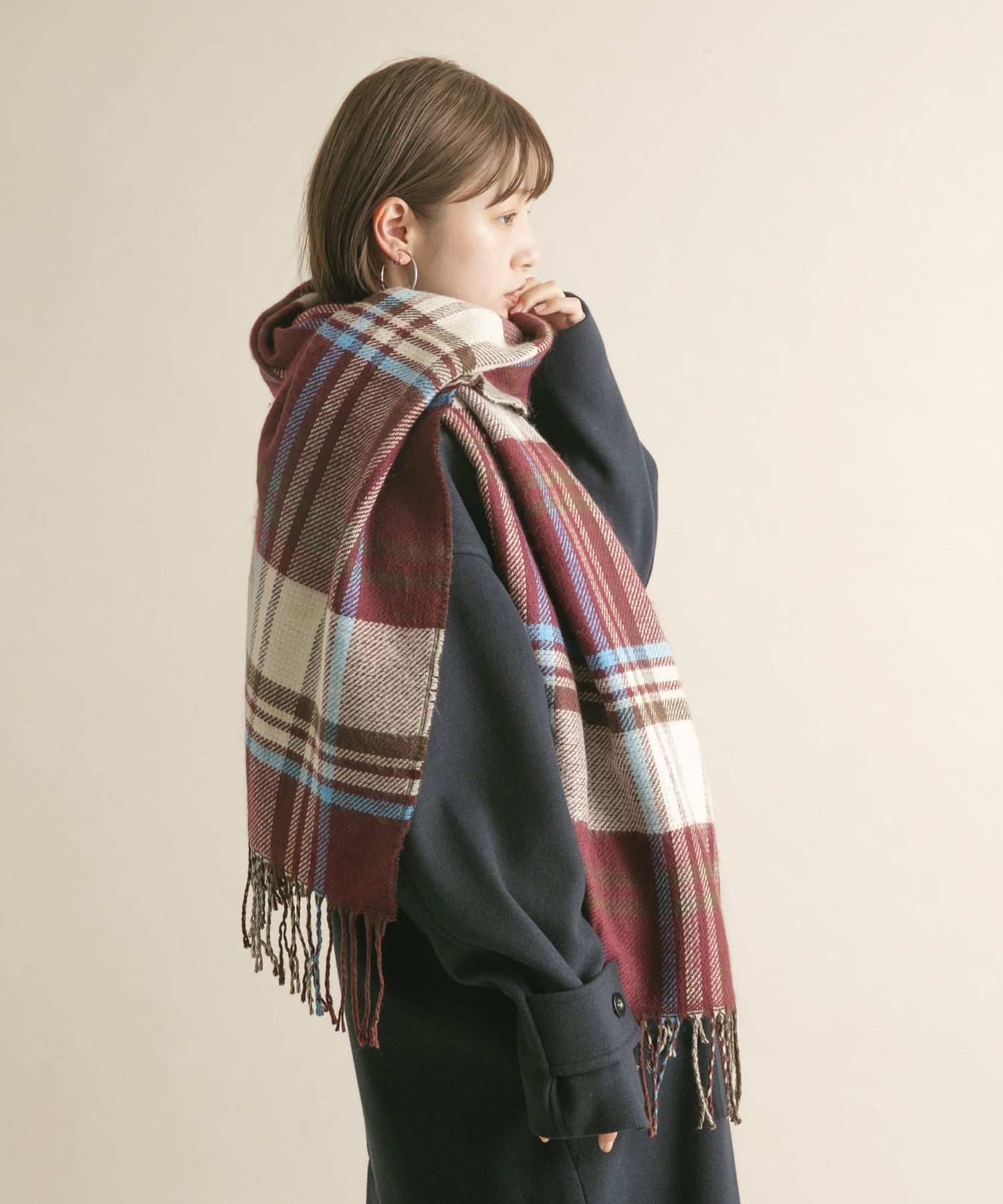 リバーシブルチェックストール BURGUNDY one