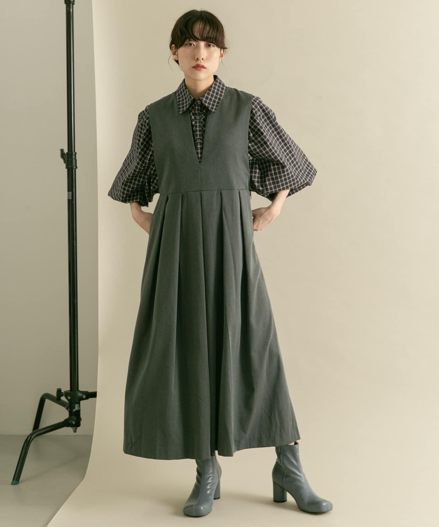 ステッチデザインラウンドトゥブーツ BLUE GRAY 37