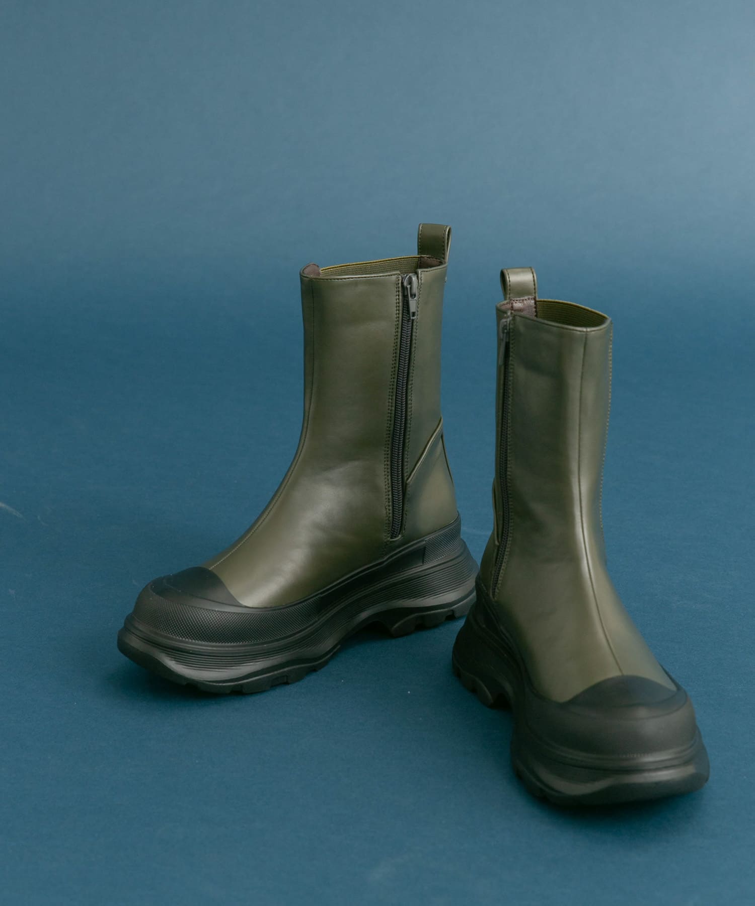 スニーカーソールサイドゴアブーツ KHAKI 36