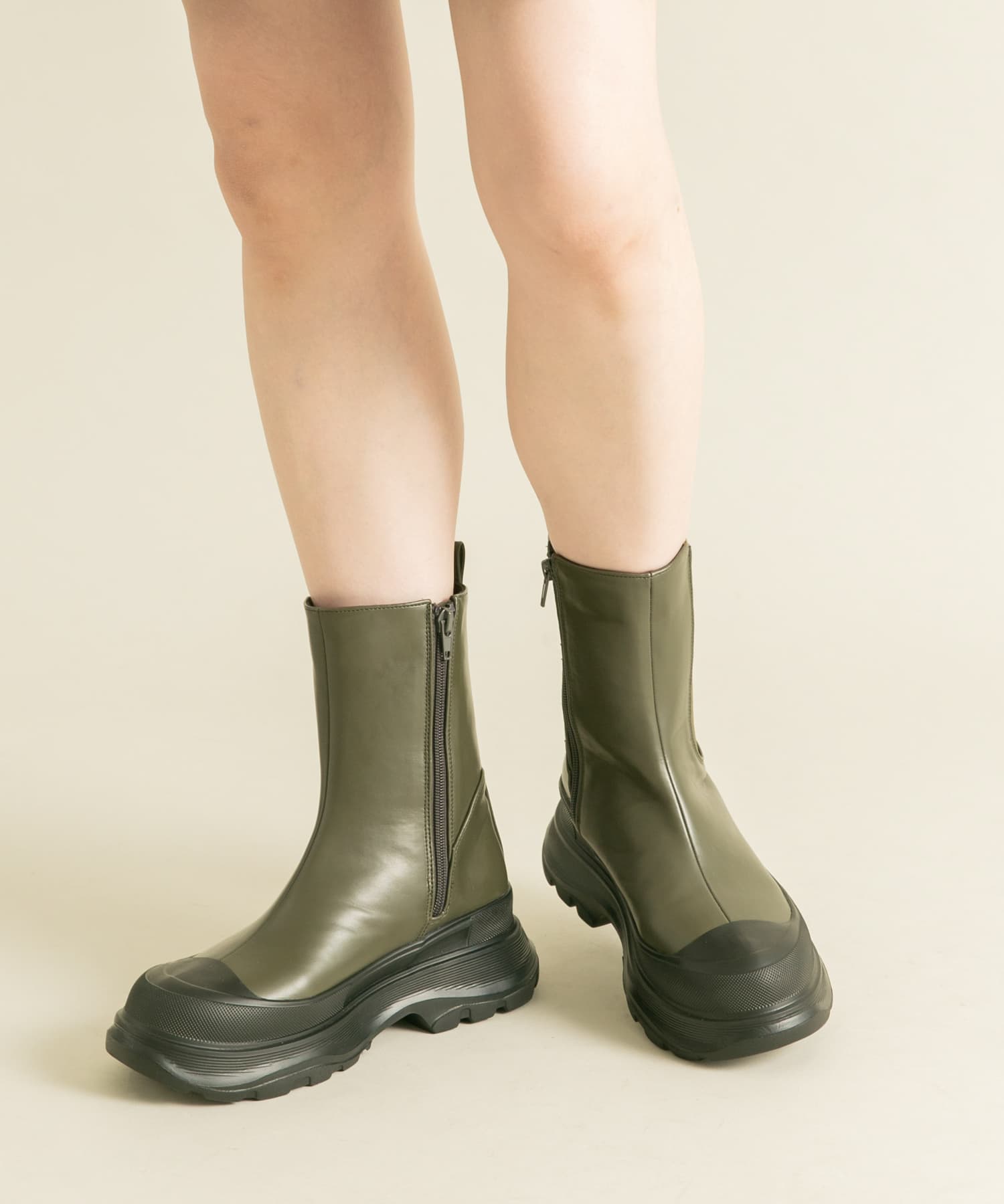 スニーカーソールサイドゴアブーツ KHAKI 36