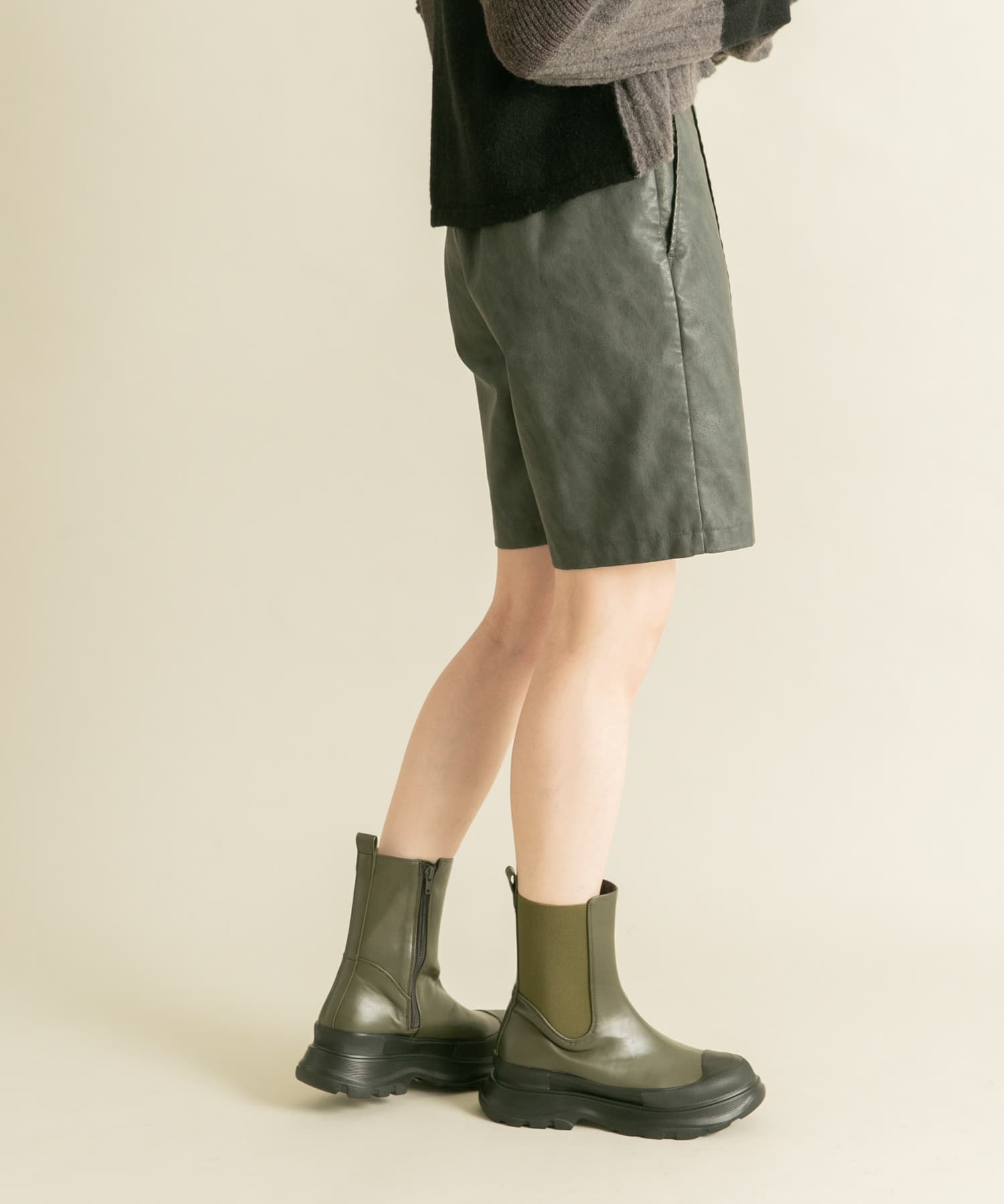 スニーカーソールサイドゴアブーツ KHAKI 36