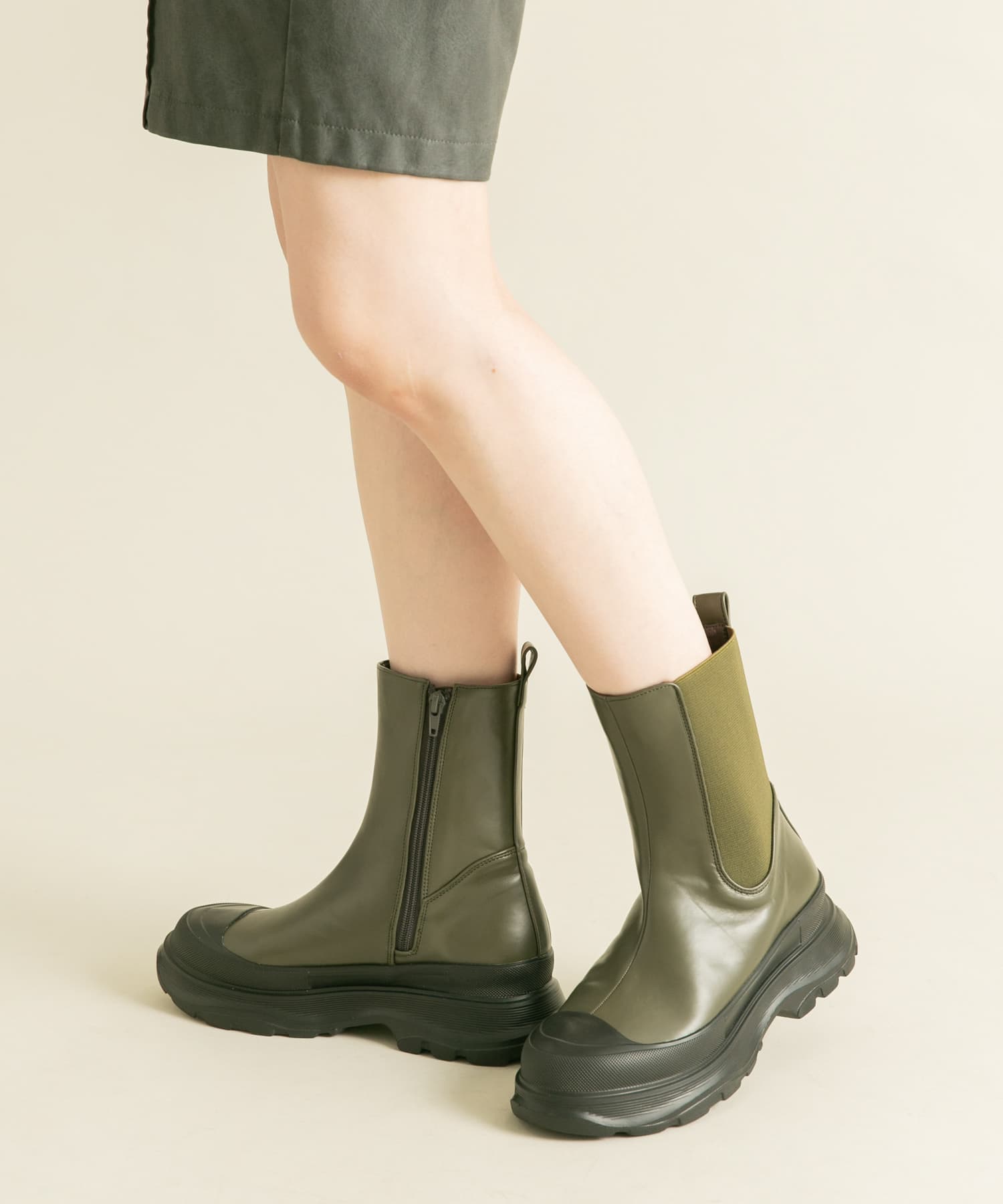 スニーカーソールサイドゴアブーツ KHAKI 36