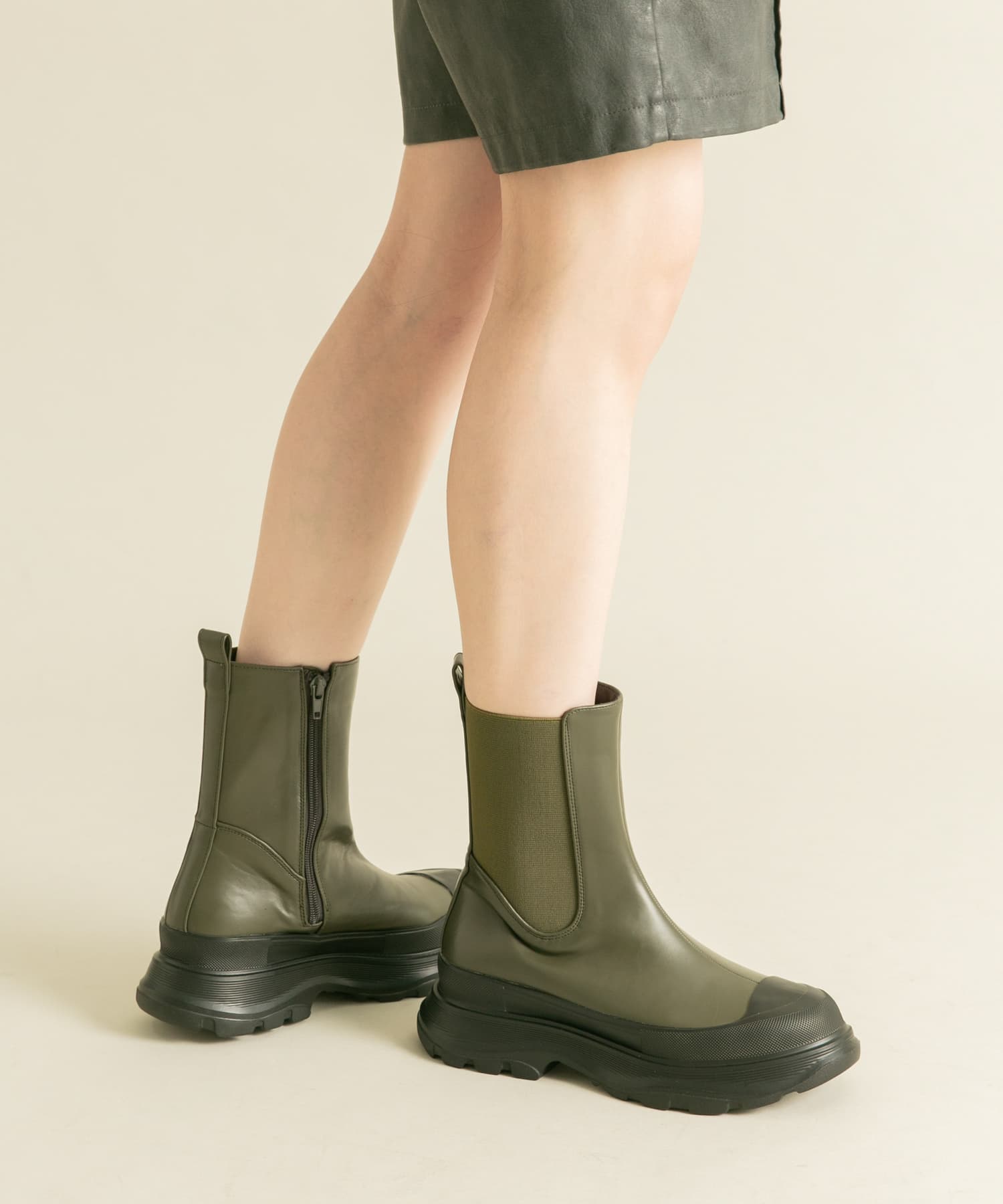 スニーカーソールサイドゴアブーツ KHAKI 36
