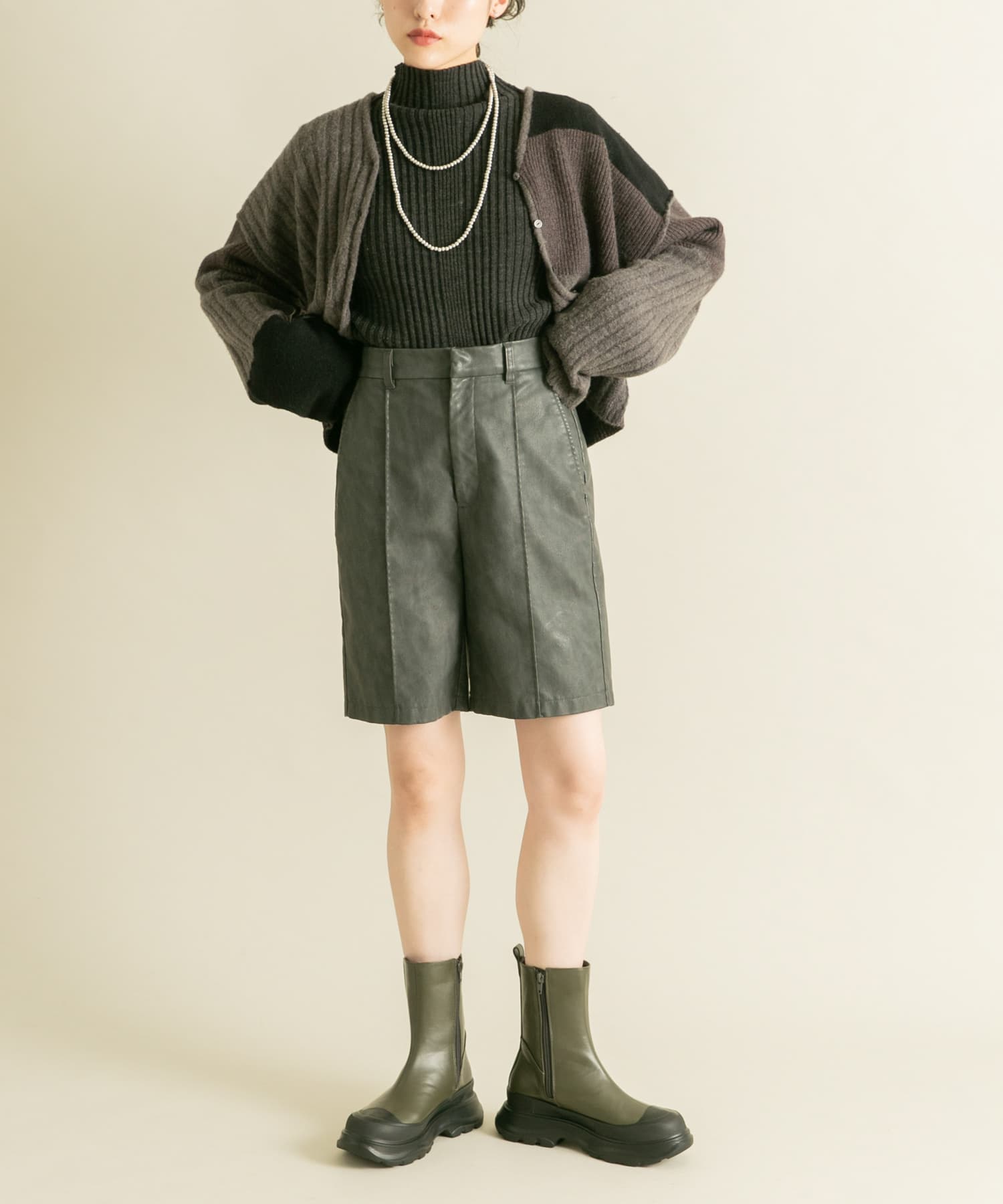 スニーカーソールサイドゴアブーツ KHAKI 36