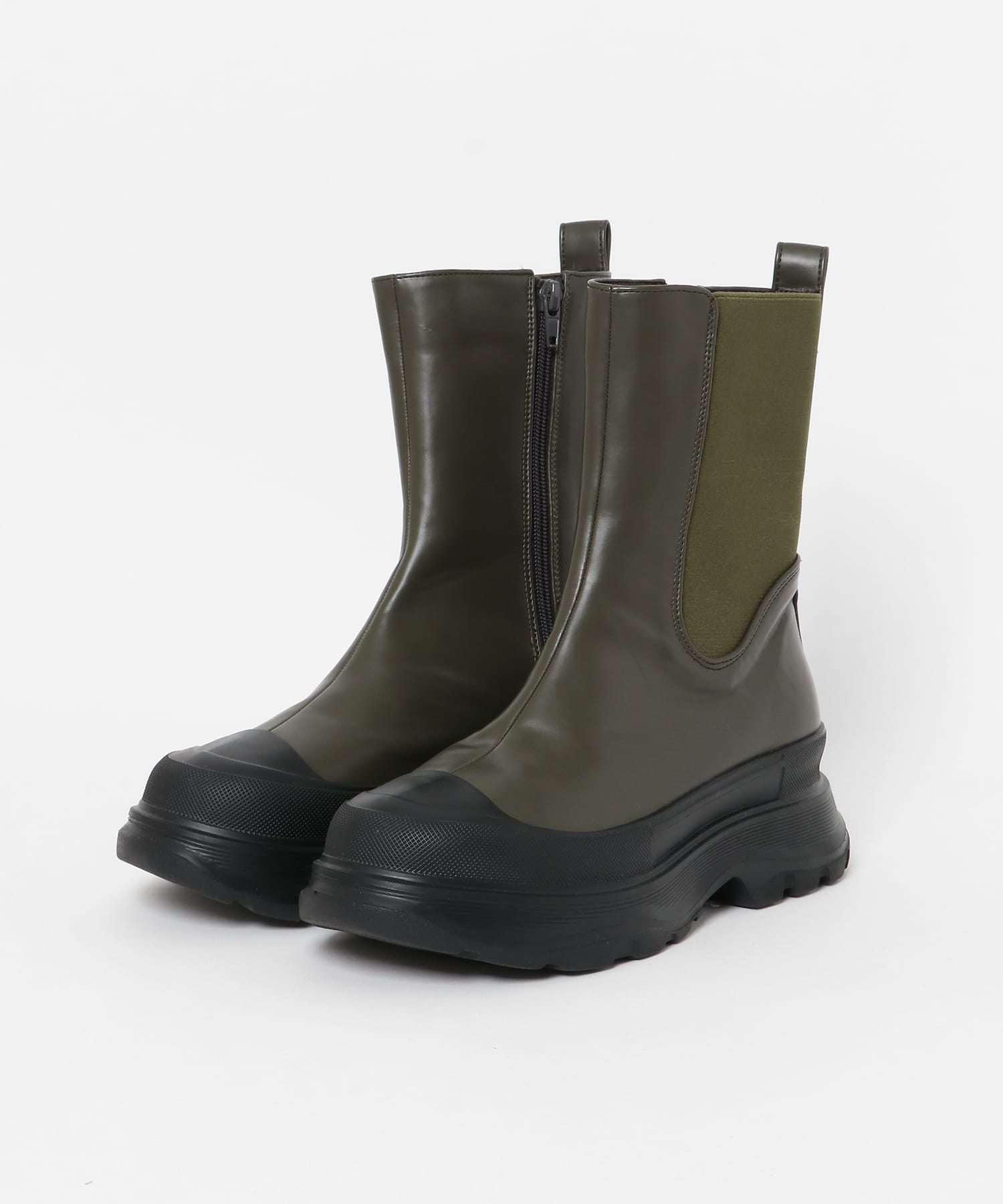 スニーカーソールサイドゴアブーツ KHAKI 36