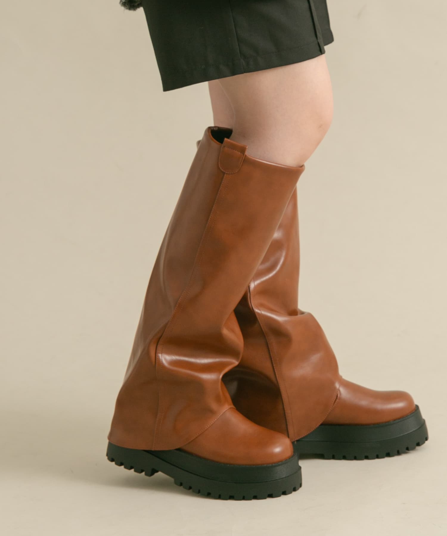 カバーデザインロングブーツ BROWN 36