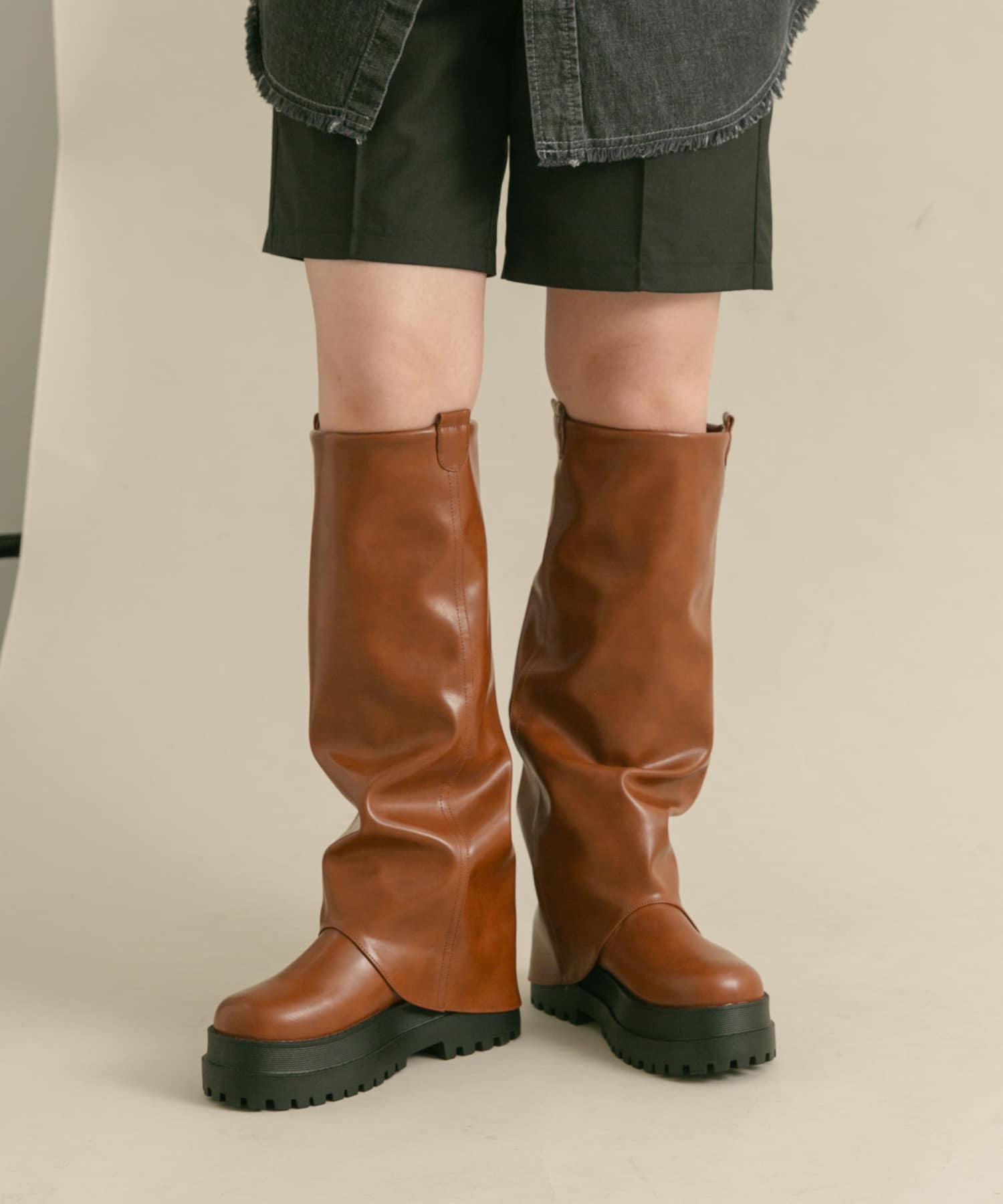 カバーデザインロングブーツ BROWN 36