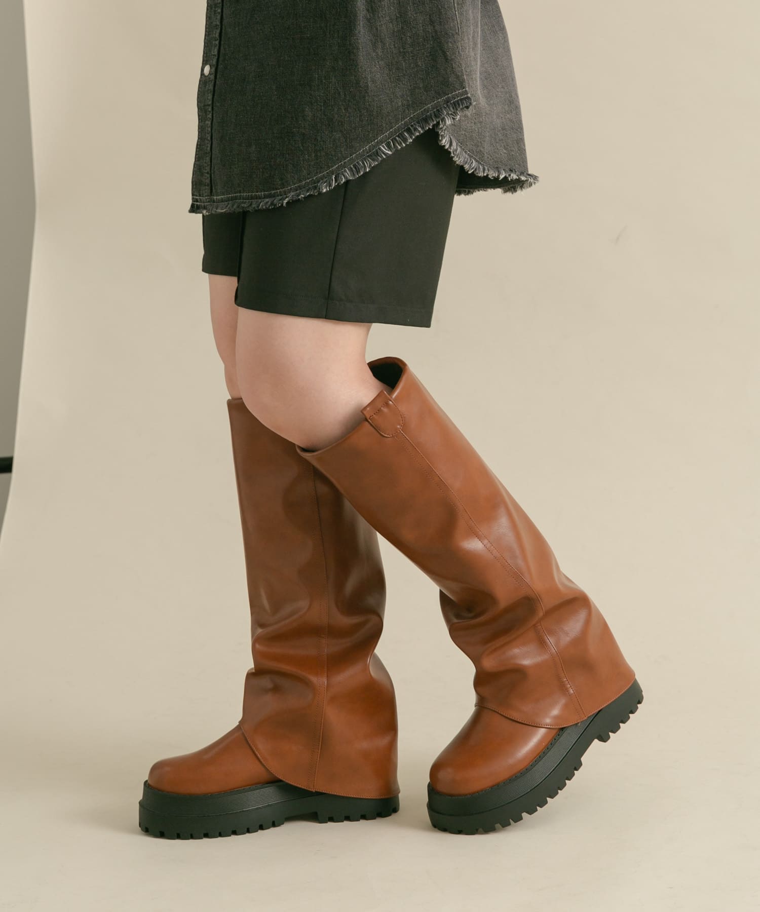 カバーデザインロングブーツ BROWN 36