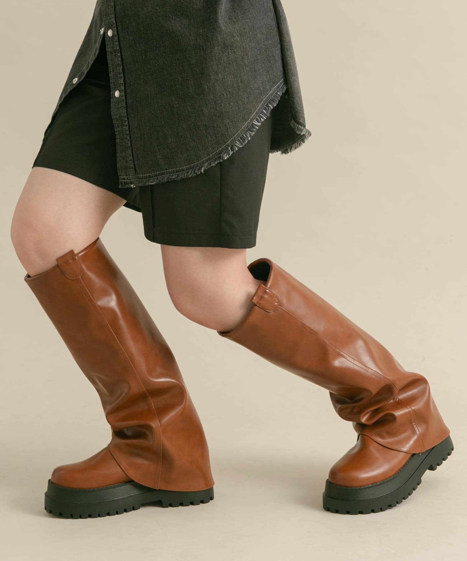 カバーデザインロングブーツ BROWN 36