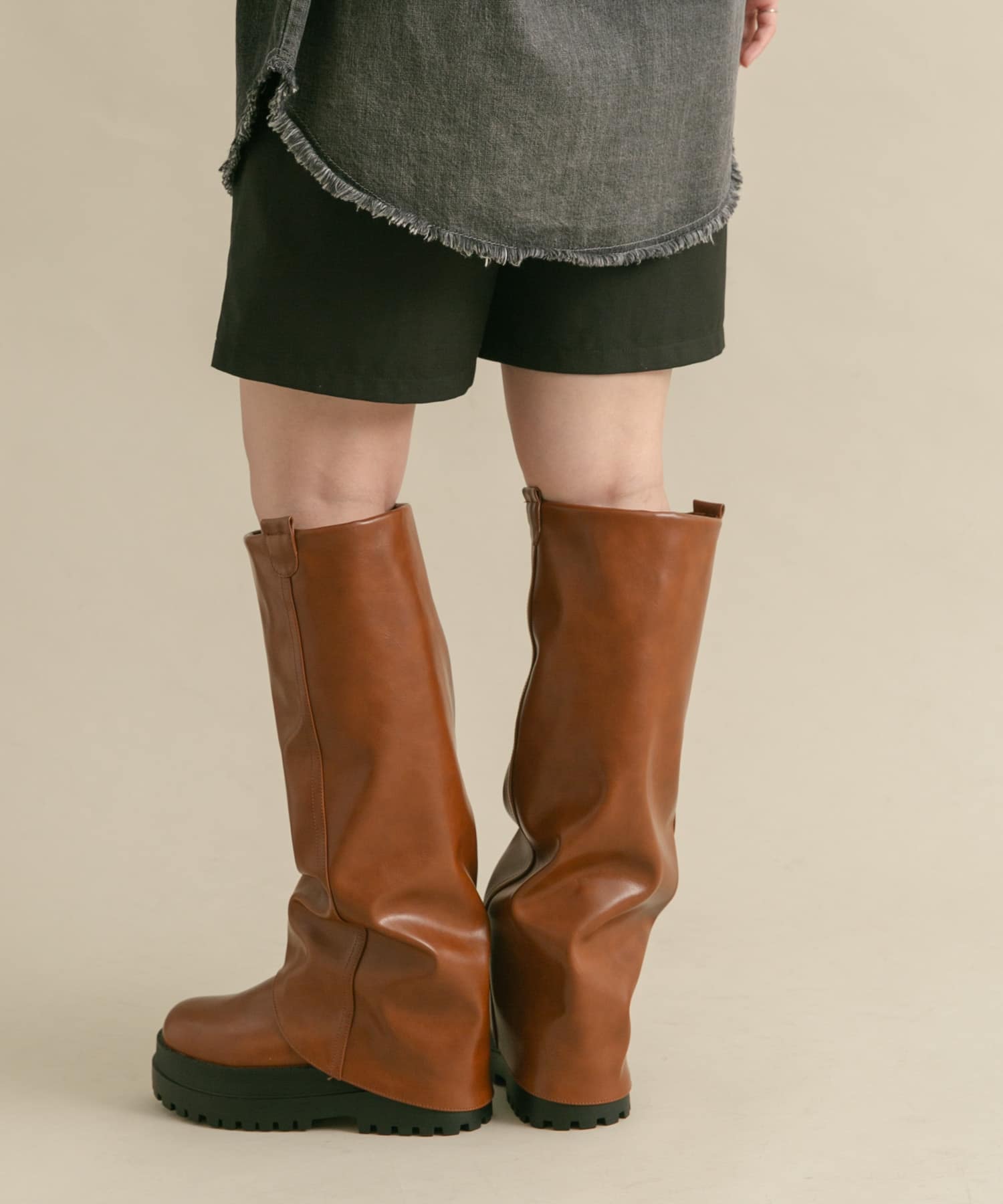 カバーデザインロングブーツ BROWN 36